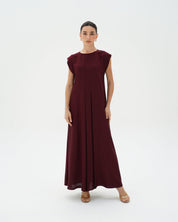 C RTW 006-09 Premium Dark Cherry Pleated Under Abaya Dress