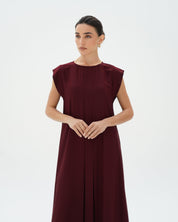 C RTW 006-09 Premium Dark Cherry Pleated Under Abaya Dress