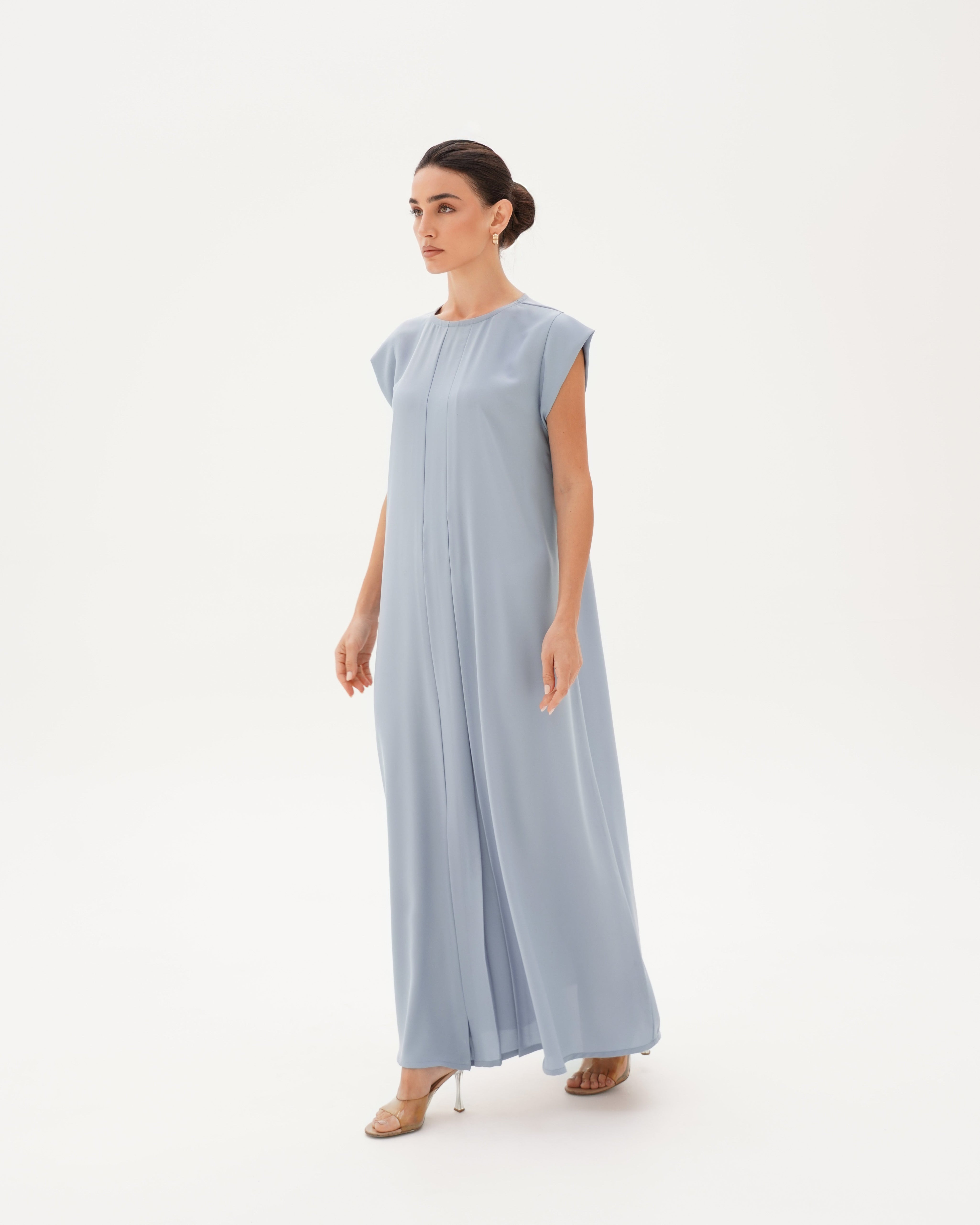 C RTW 006-10 Premium Powder Blue Pleated Under Abaya Dress
