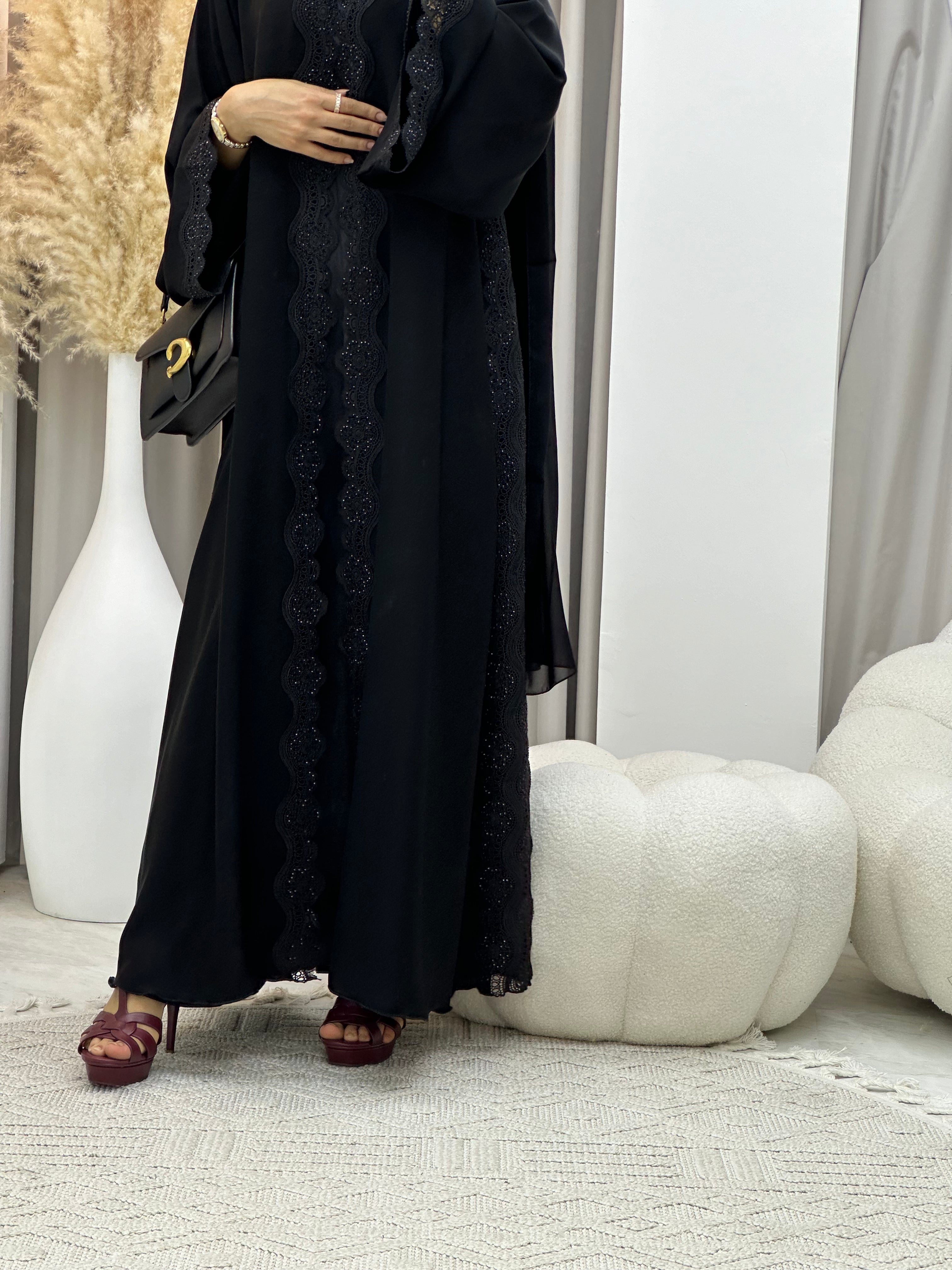 C RTW 0094 Black Lace Abaya