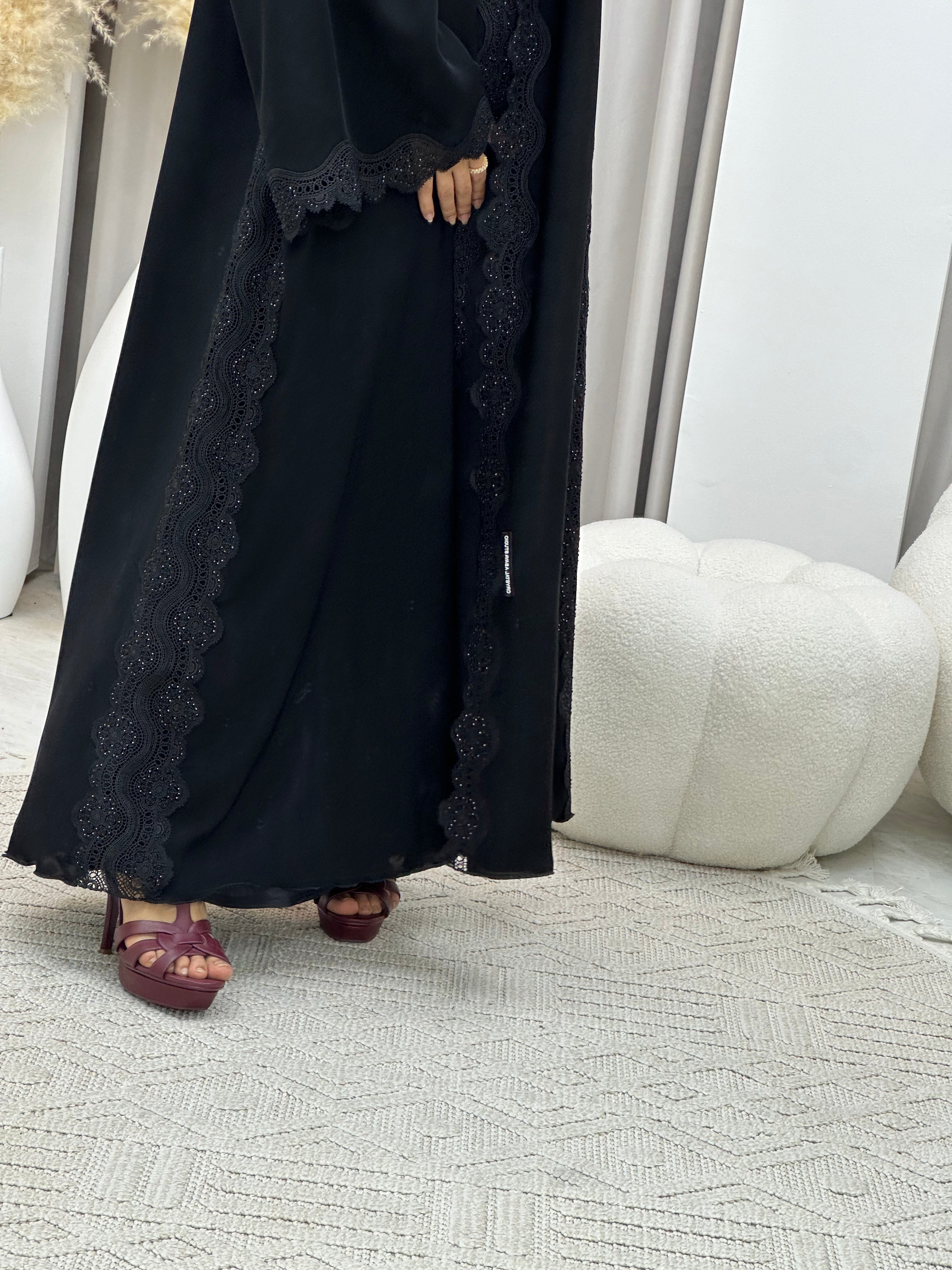 C RTW 0094 Black Lace Abaya