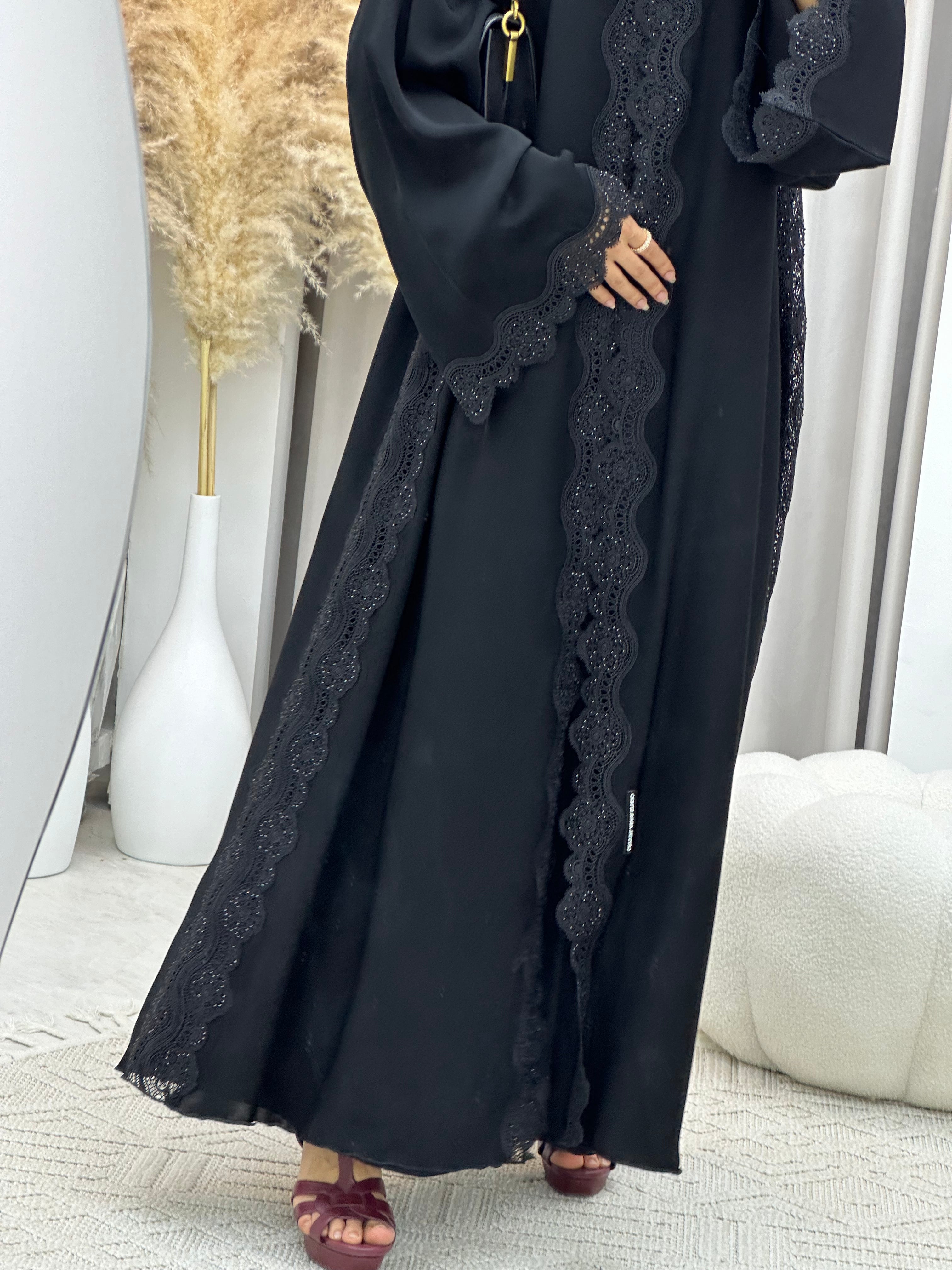 C RTW 0094 Black Lace Abaya
