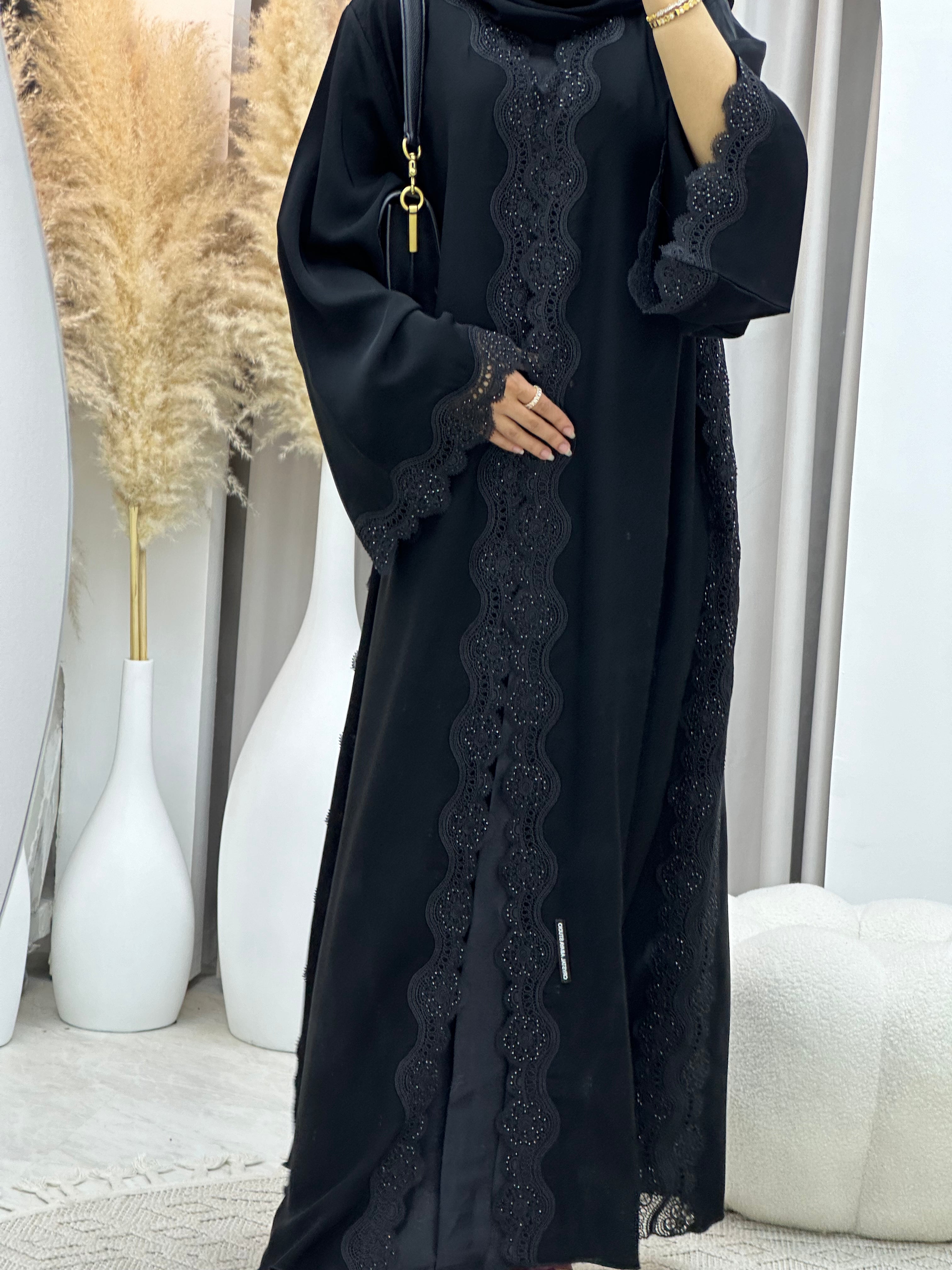 C RTW 0094 Black Lace Abaya