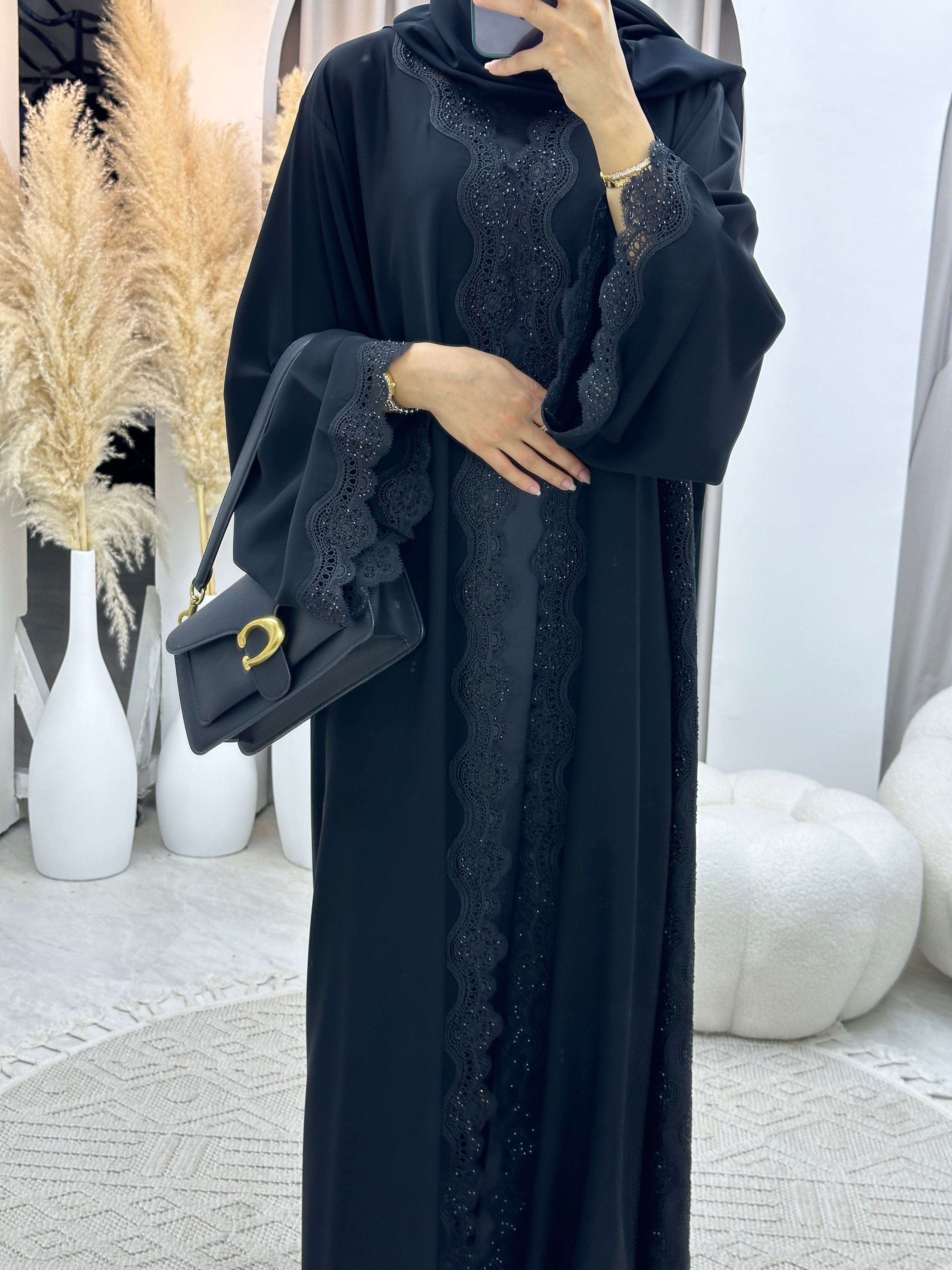 C RTW 0094 Black Lace Abaya