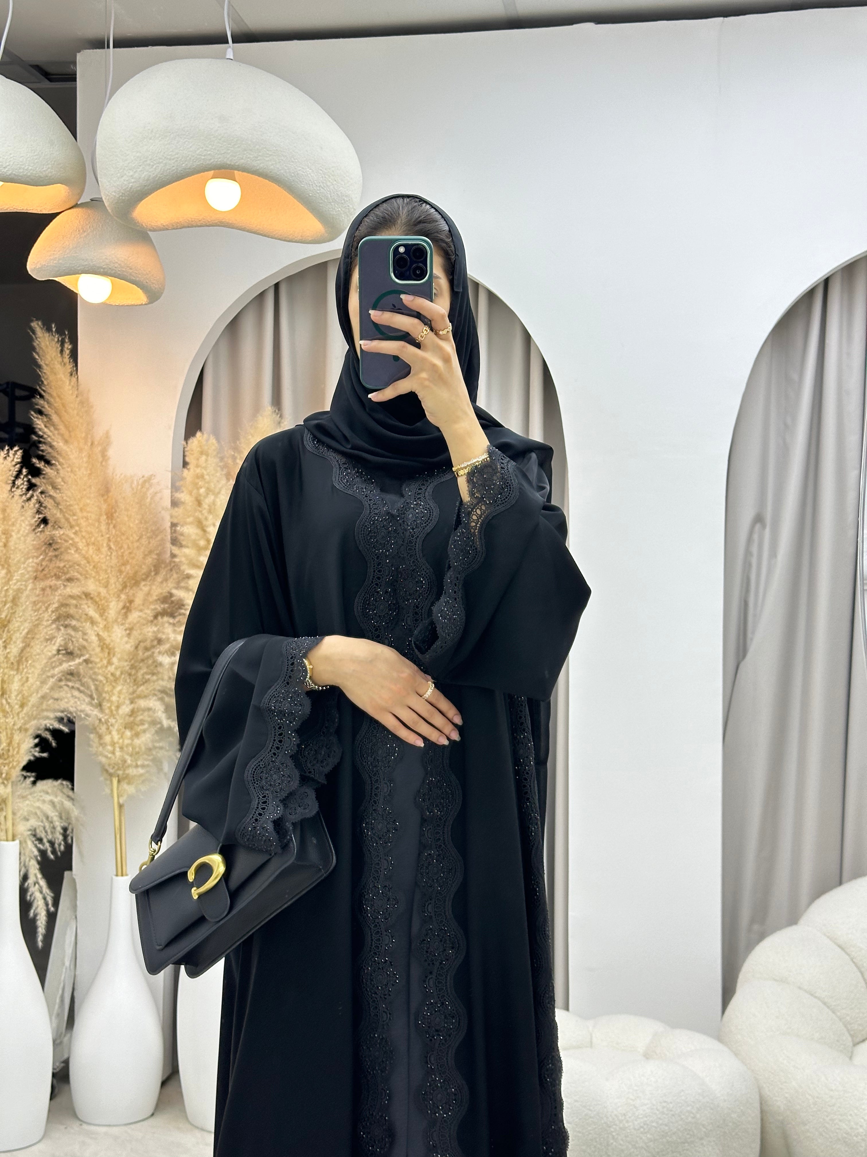 C RTW 0094 Black Lace Abaya