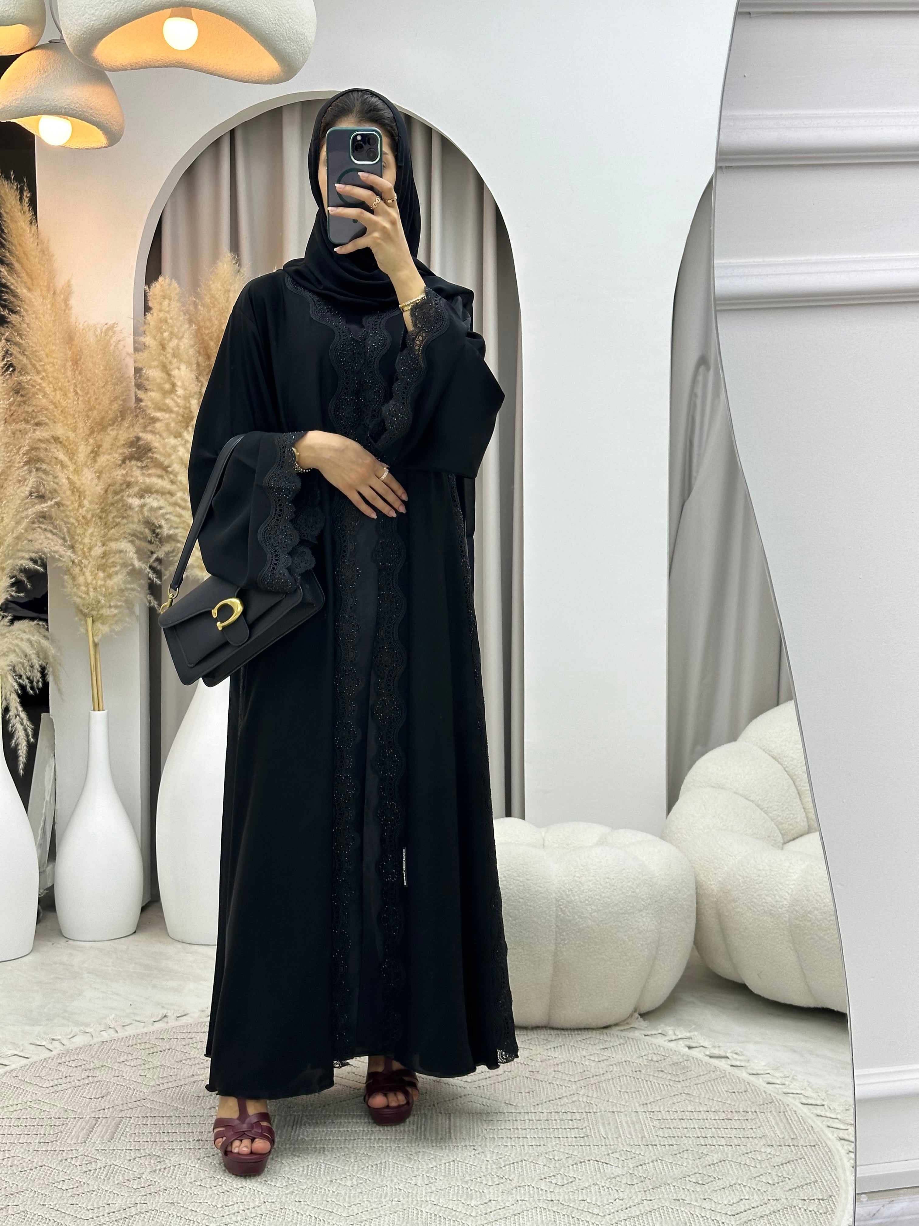 C RTW 0094 Black Lace Abaya