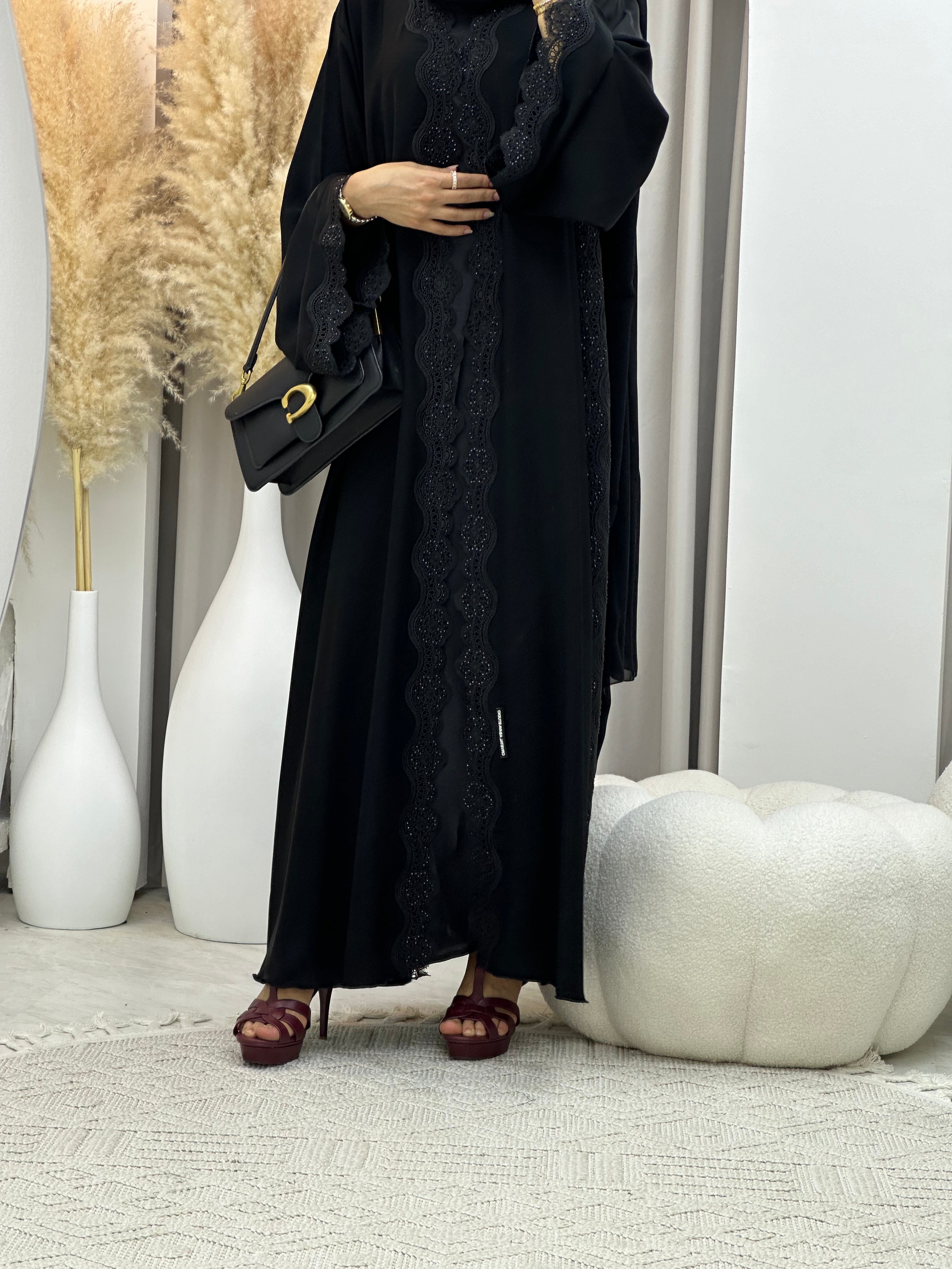 C RTW 0094 Black Lace Abaya