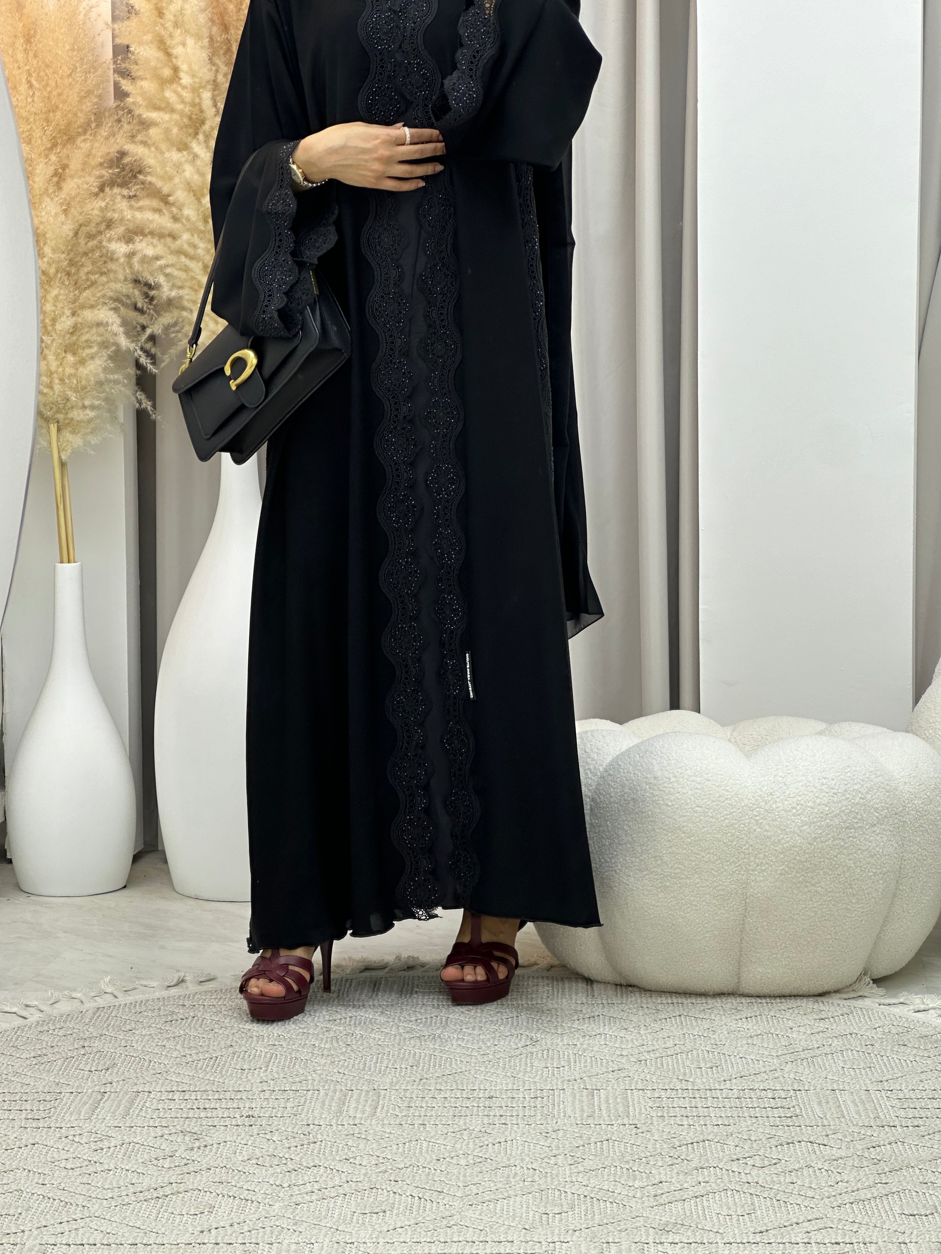 C RTW 0094 Black Lace Abaya