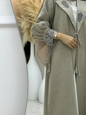 C RTW 0274 Beige Coat Beaded Abaya