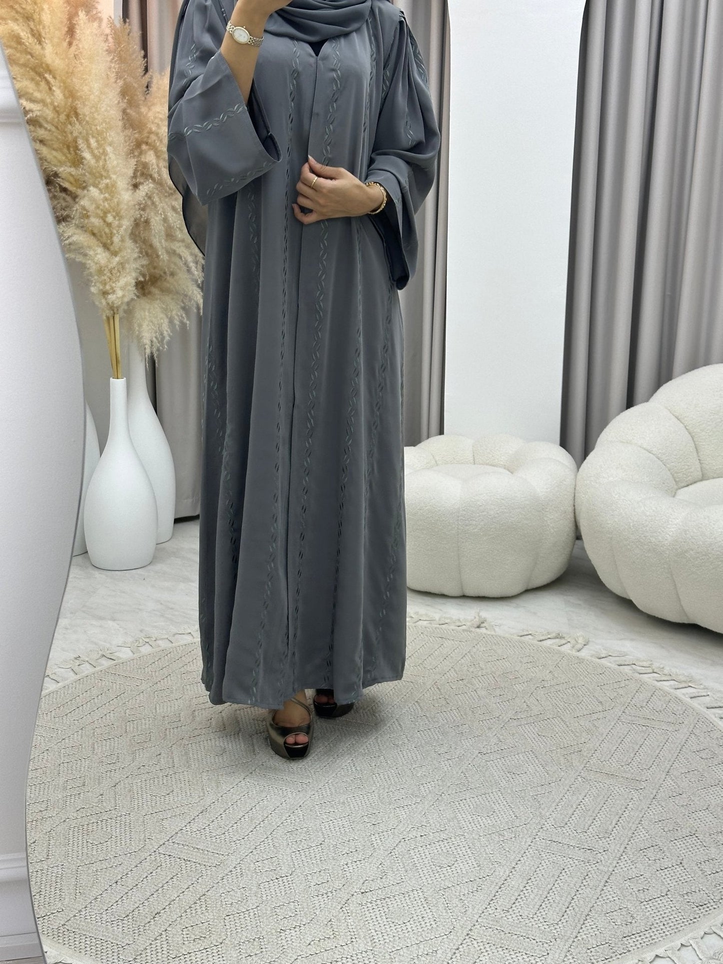 C RTW 0281 - 02 Grey Embroidery Abaya