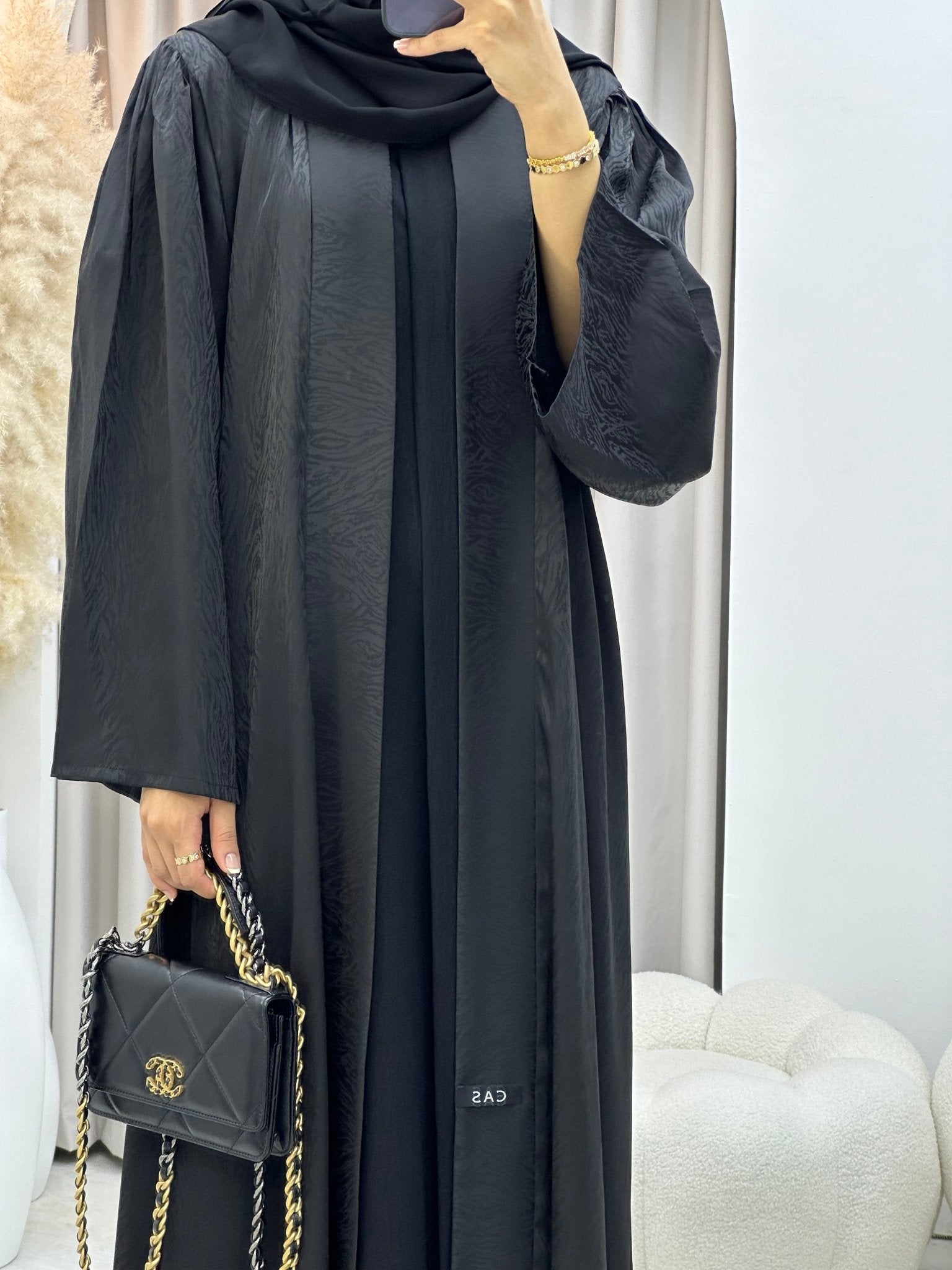 C RTW 0325 - 01 Black Moire Printed Abaya