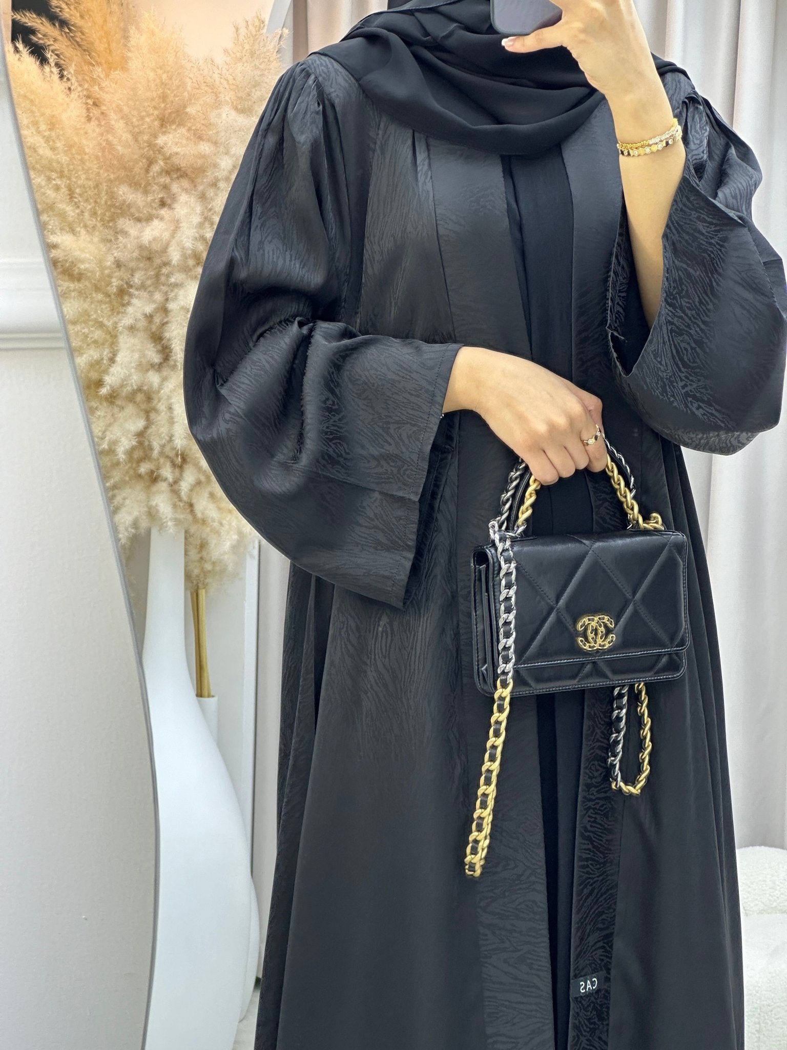 C RTW 0325 - 01 Black Moire Printed Abaya