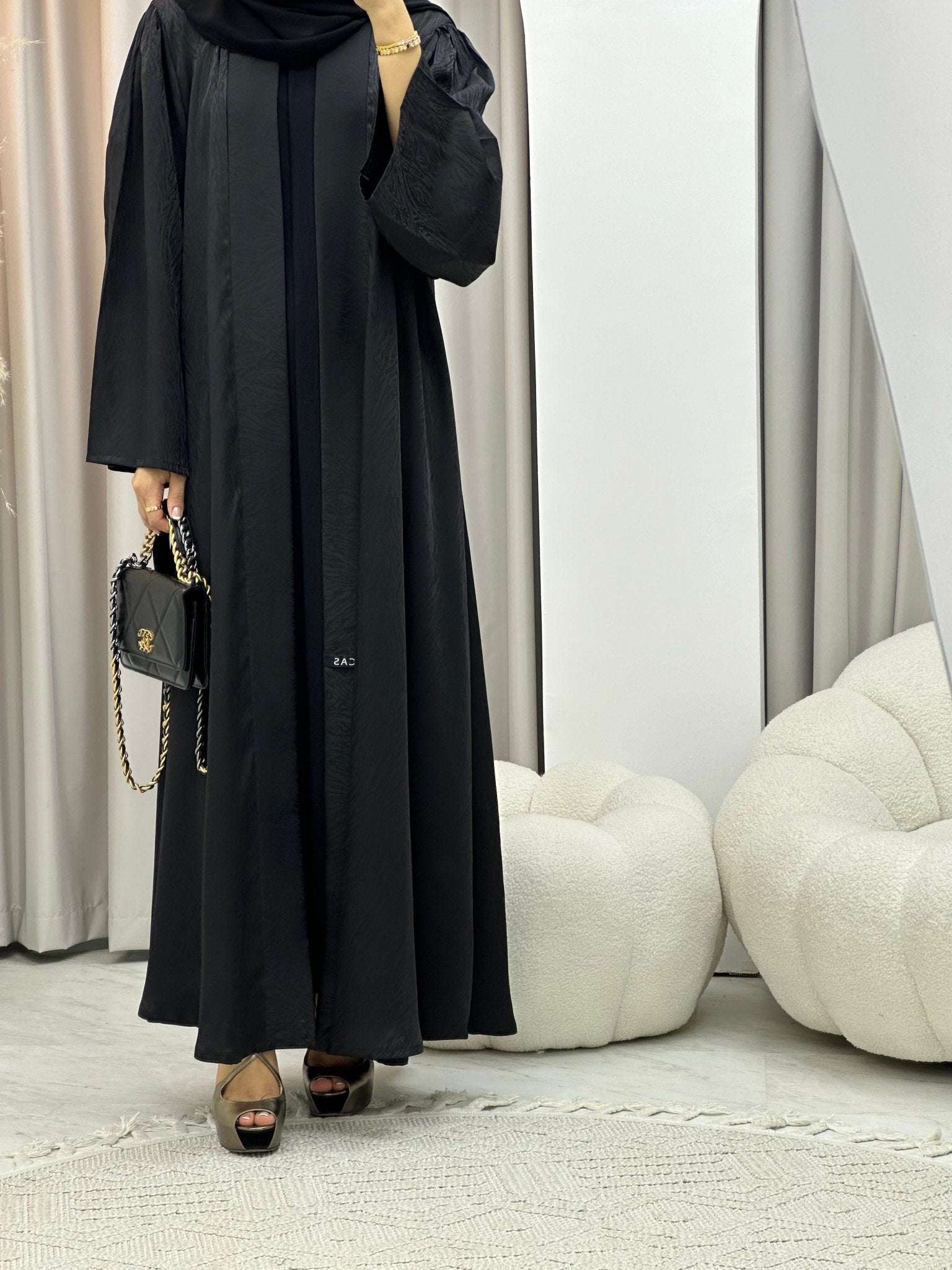 C RTW 0325 - 01 Black Moire Printed Abaya