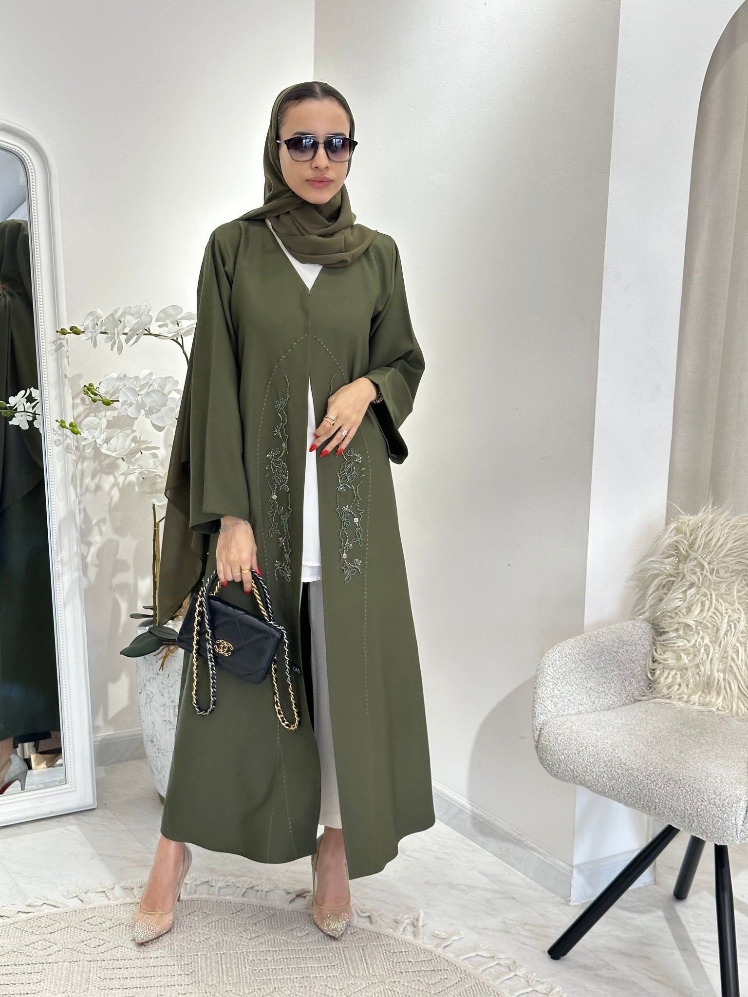 C RTW 0353 Olive Beaded Abaya