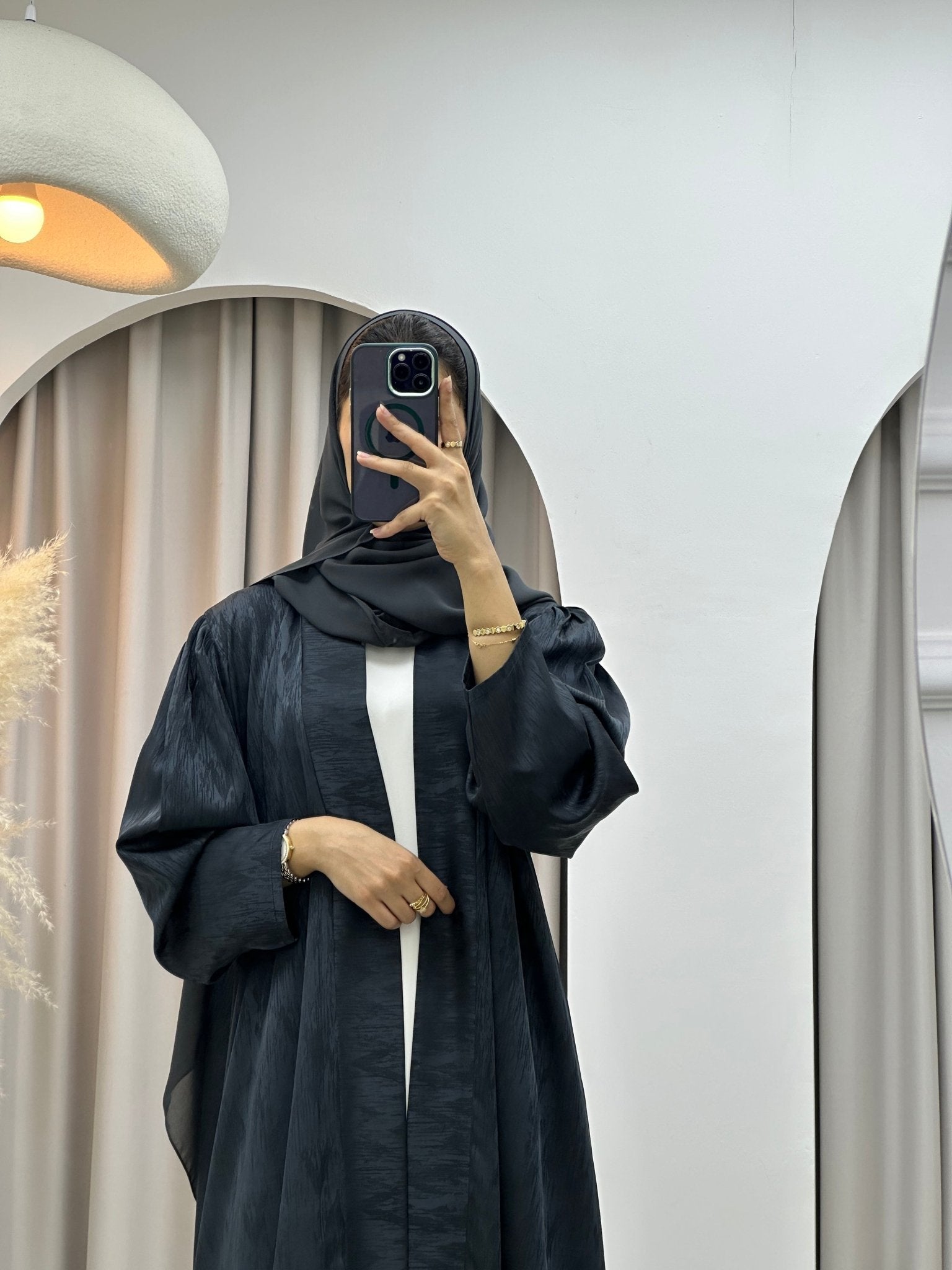 C RTW 0409 - 03 Dark Grey Printed Abaya
