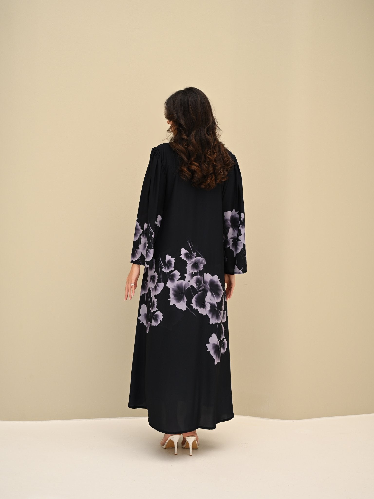 C RTW 0425 Black Grey Printed Abaya