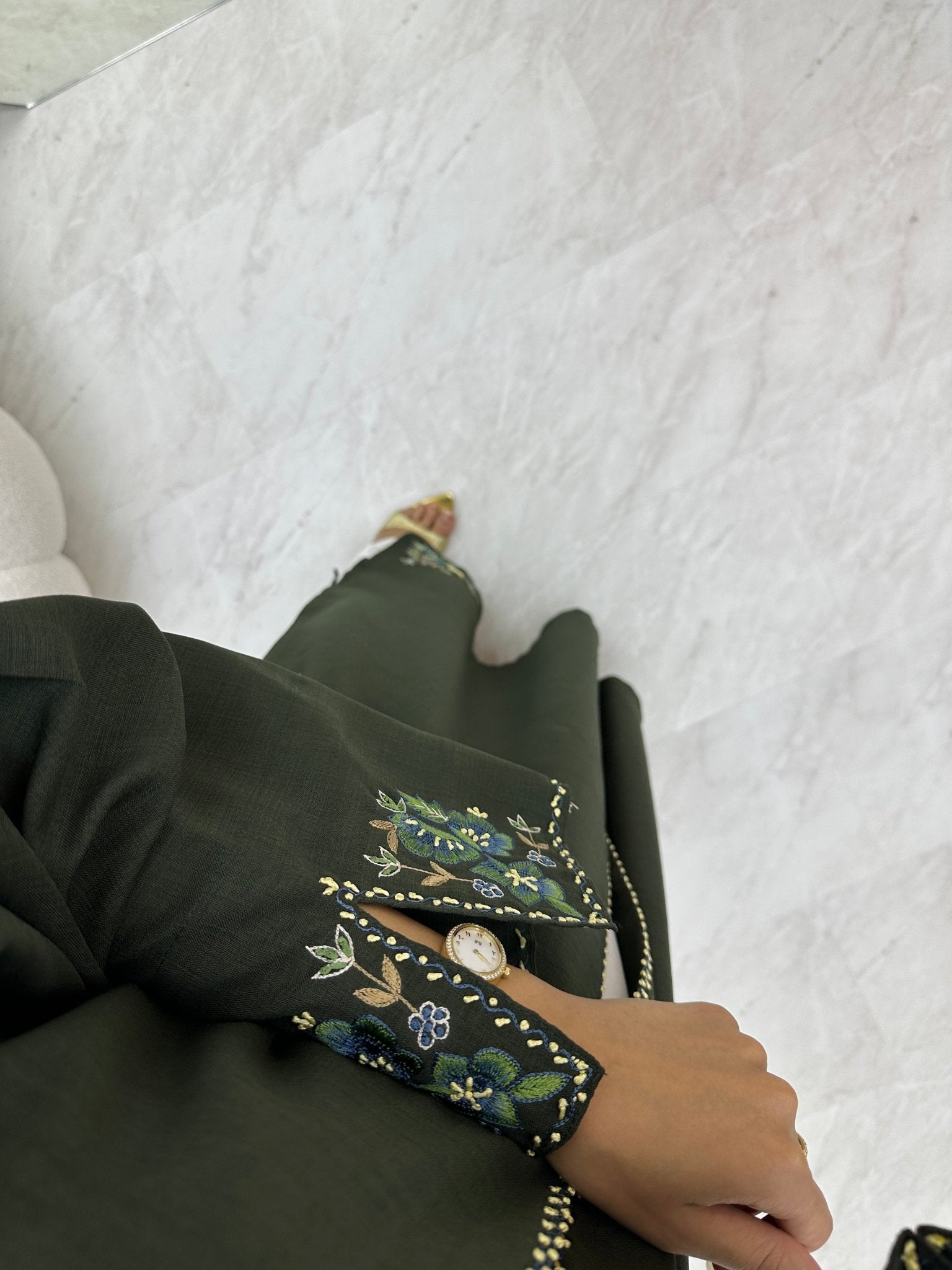 C RTW 0621 Embroidered Green Abaya