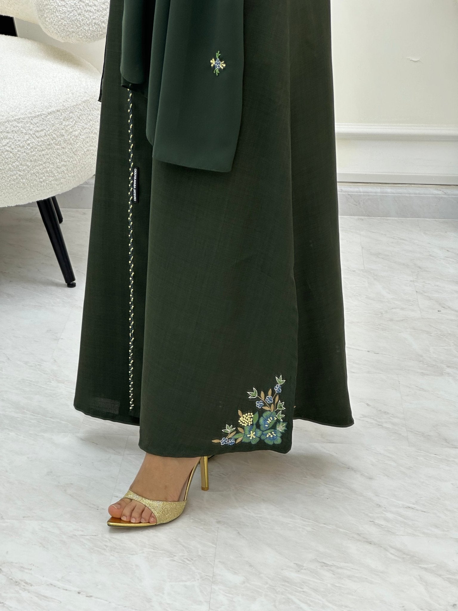 C RTW 0621 Embroidered Green Abaya