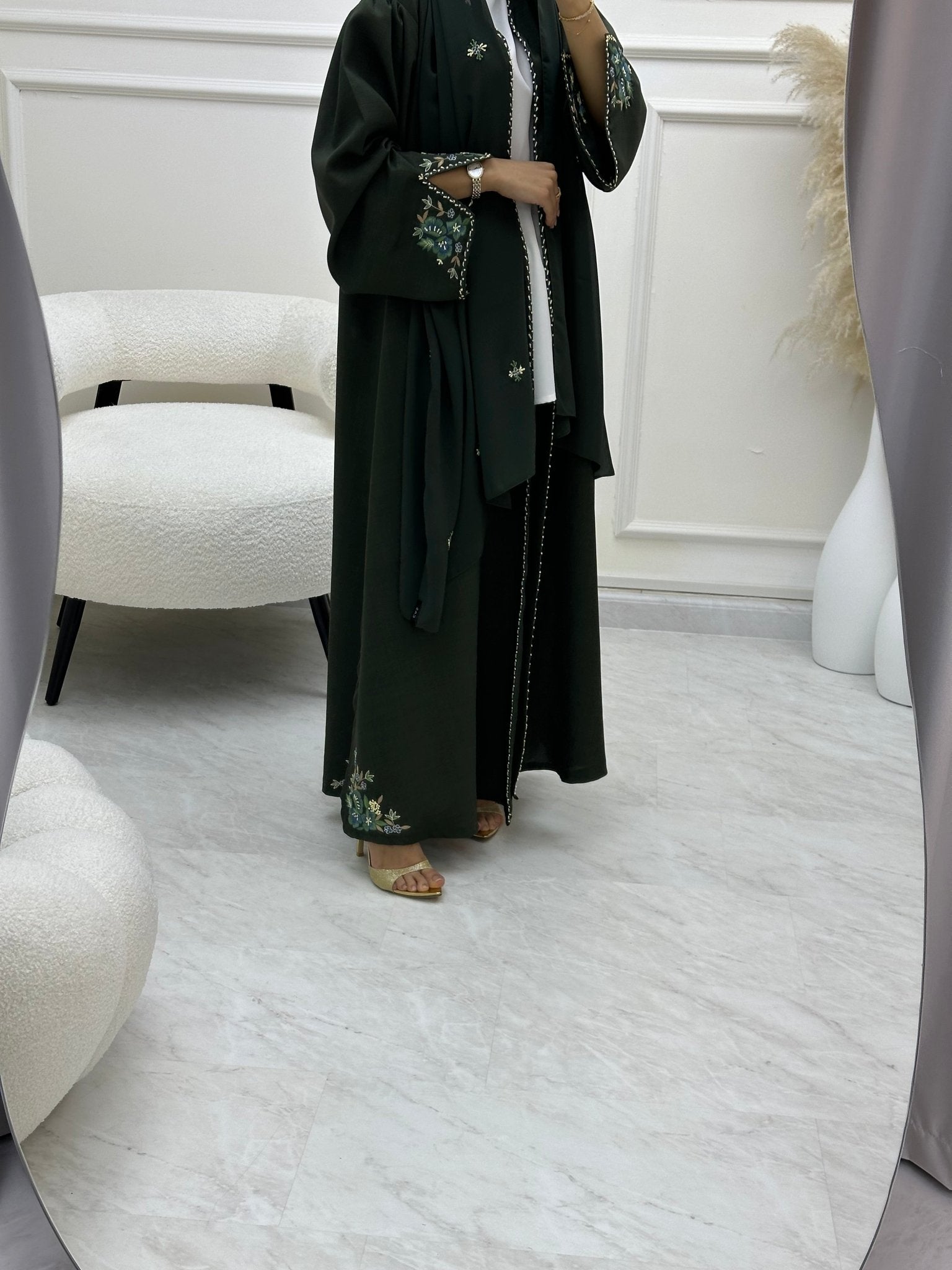 C RTW 0621 Embroidered Green Abaya