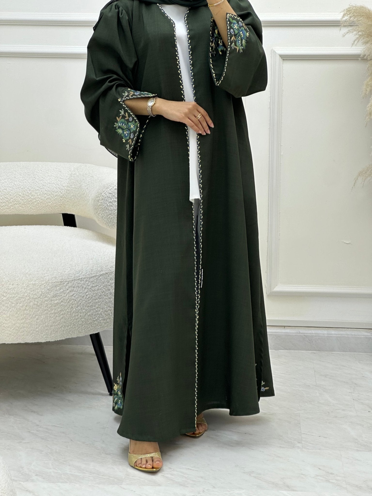 C RTW 0621 Embroidered Green Abaya