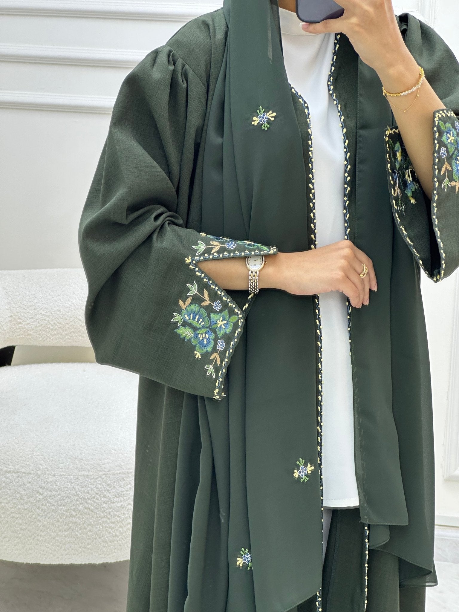 C RTW 0621 Embroidered Green Abaya