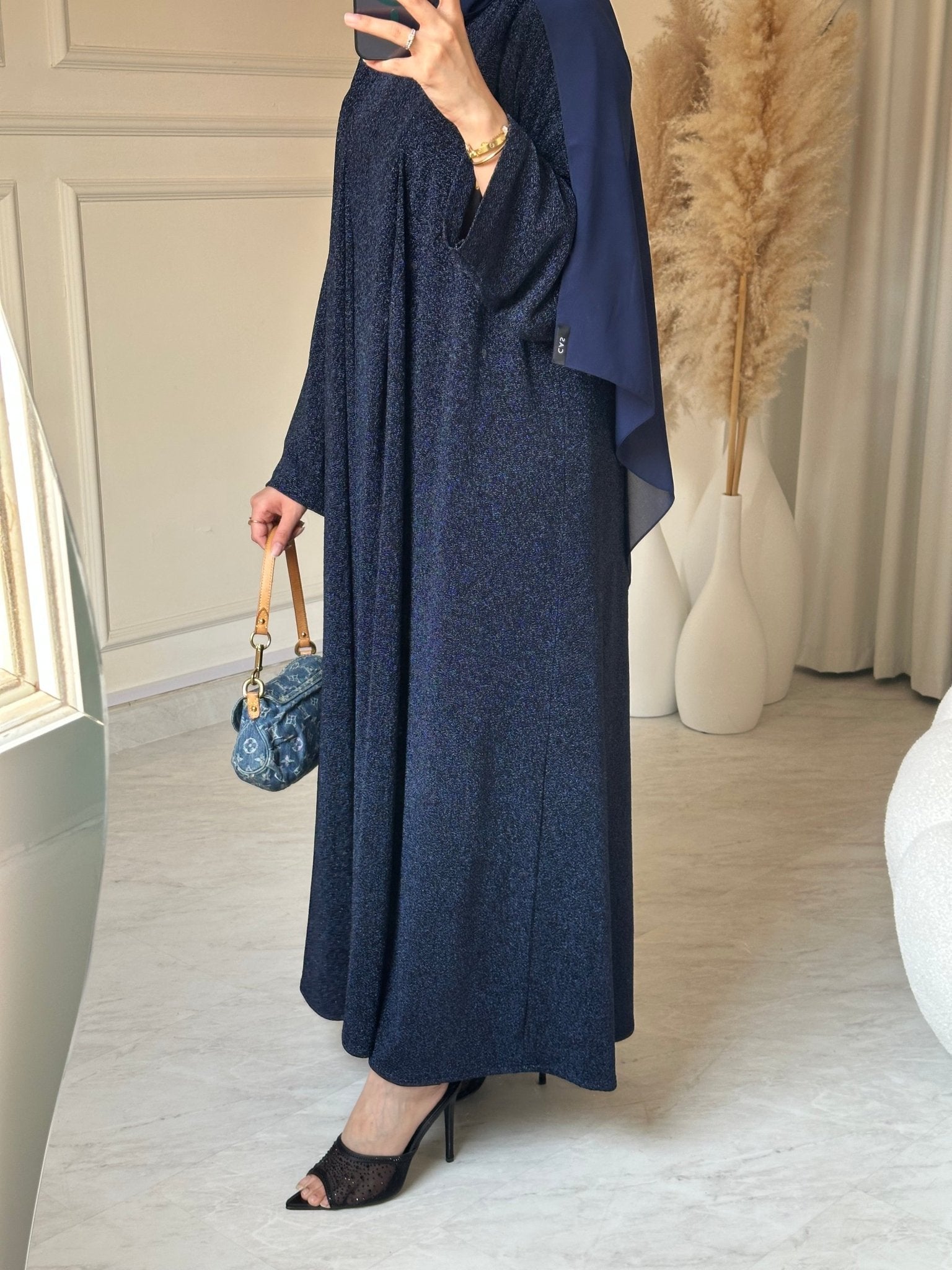 C RTW 0630 Navy Blue Glitter Stretch Abaya