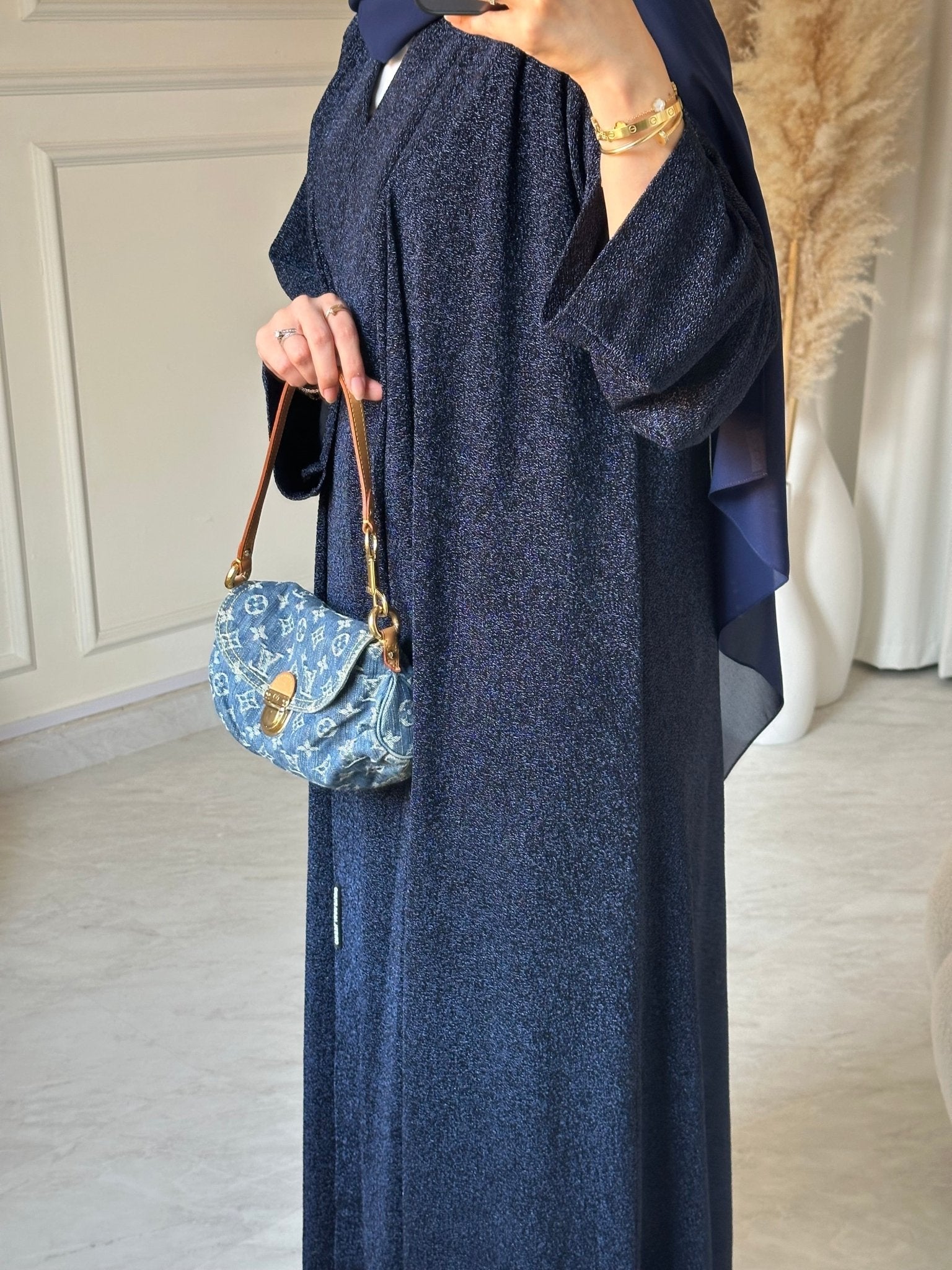 C RTW 0630 Navy Blue Glitter Stretch Abaya