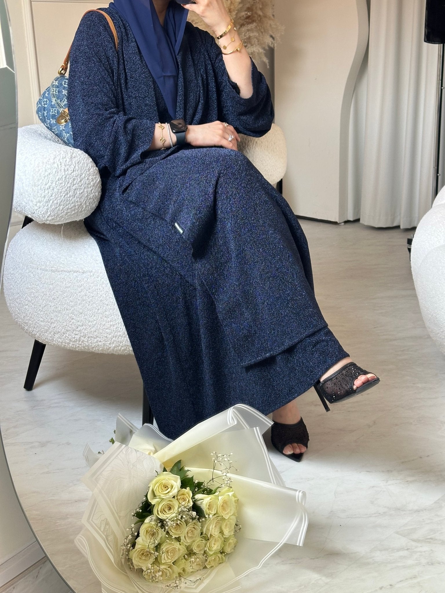 C RTW 0630 Navy Blue Glitter Stretch Abaya