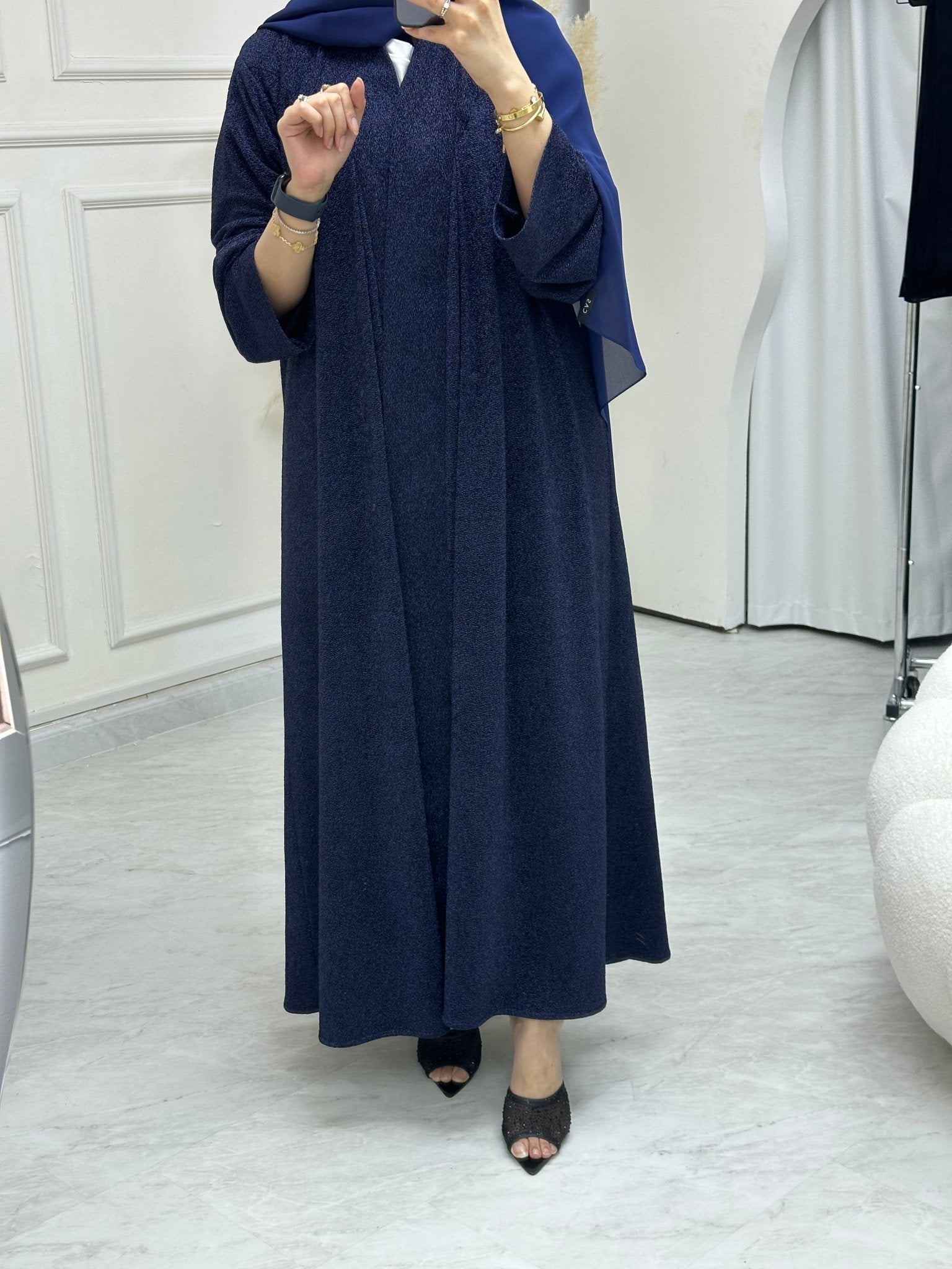 C RTW 0630 Navy Blue Glitter Stretch Abaya