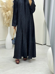 C RTW 0632 - 05 Navy Blue Leaf Print Abaya