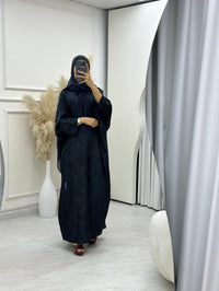 C RTW 0633-05 Navy Blue Bisht Floral Abaya - L / 52