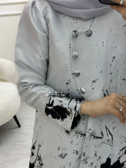 C RTW 0650 Floral Silver Abaya