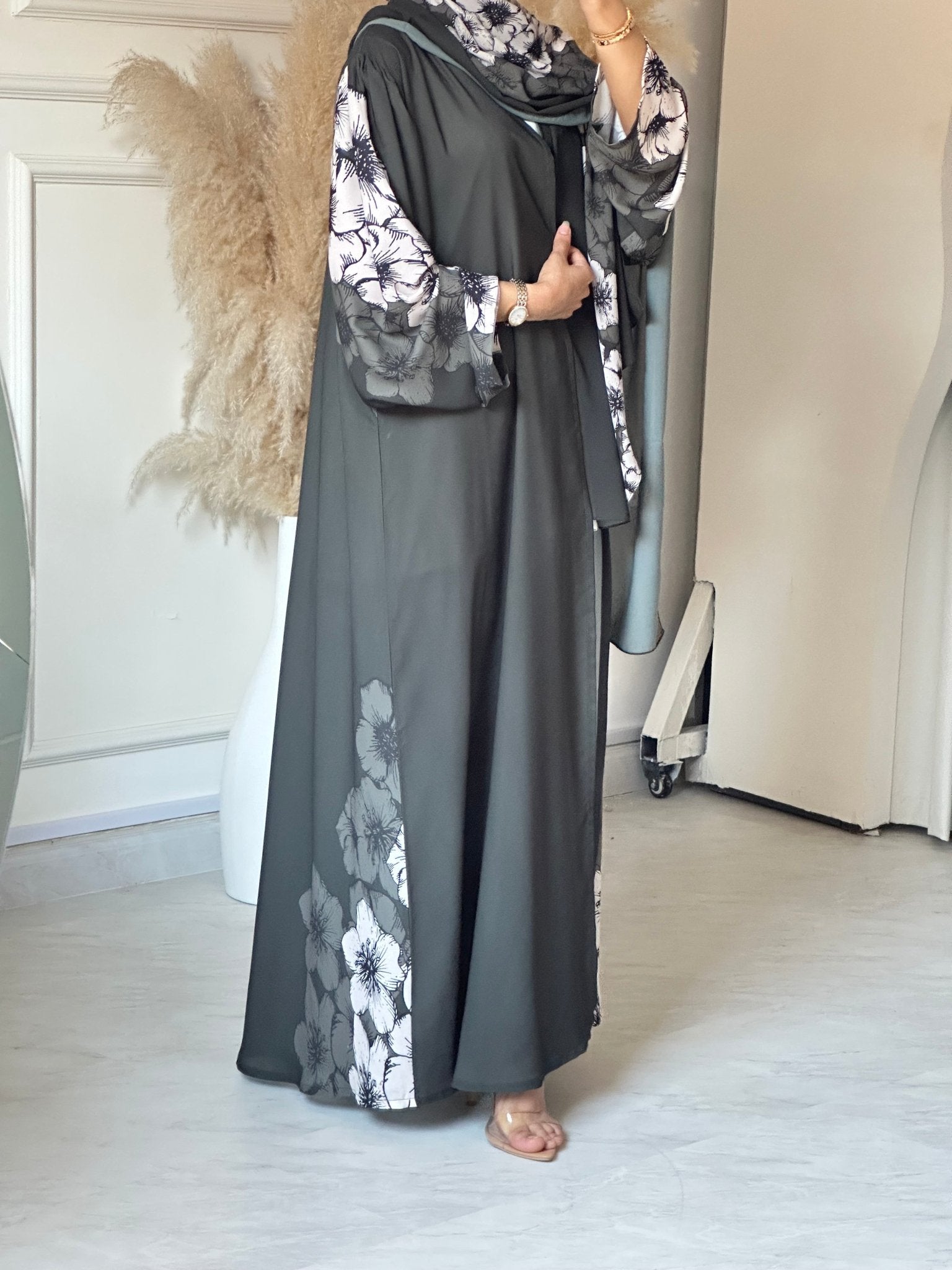 C RTW 0667 Olive Floral Printed Abaya