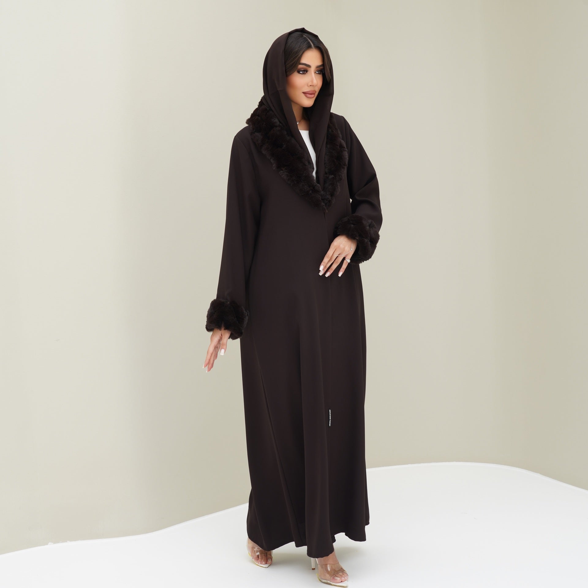 C RTW 0768 Deep Brown Fur Abaya