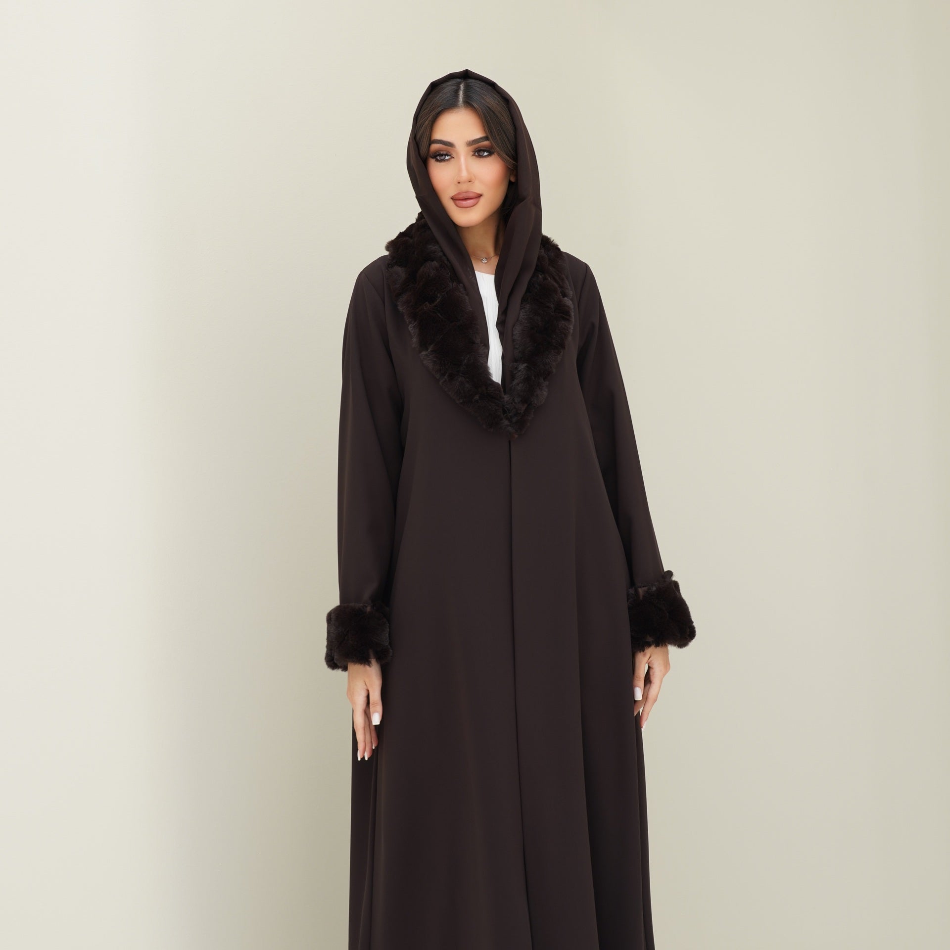 C RTW 0768 Deep Brown Fur Abaya