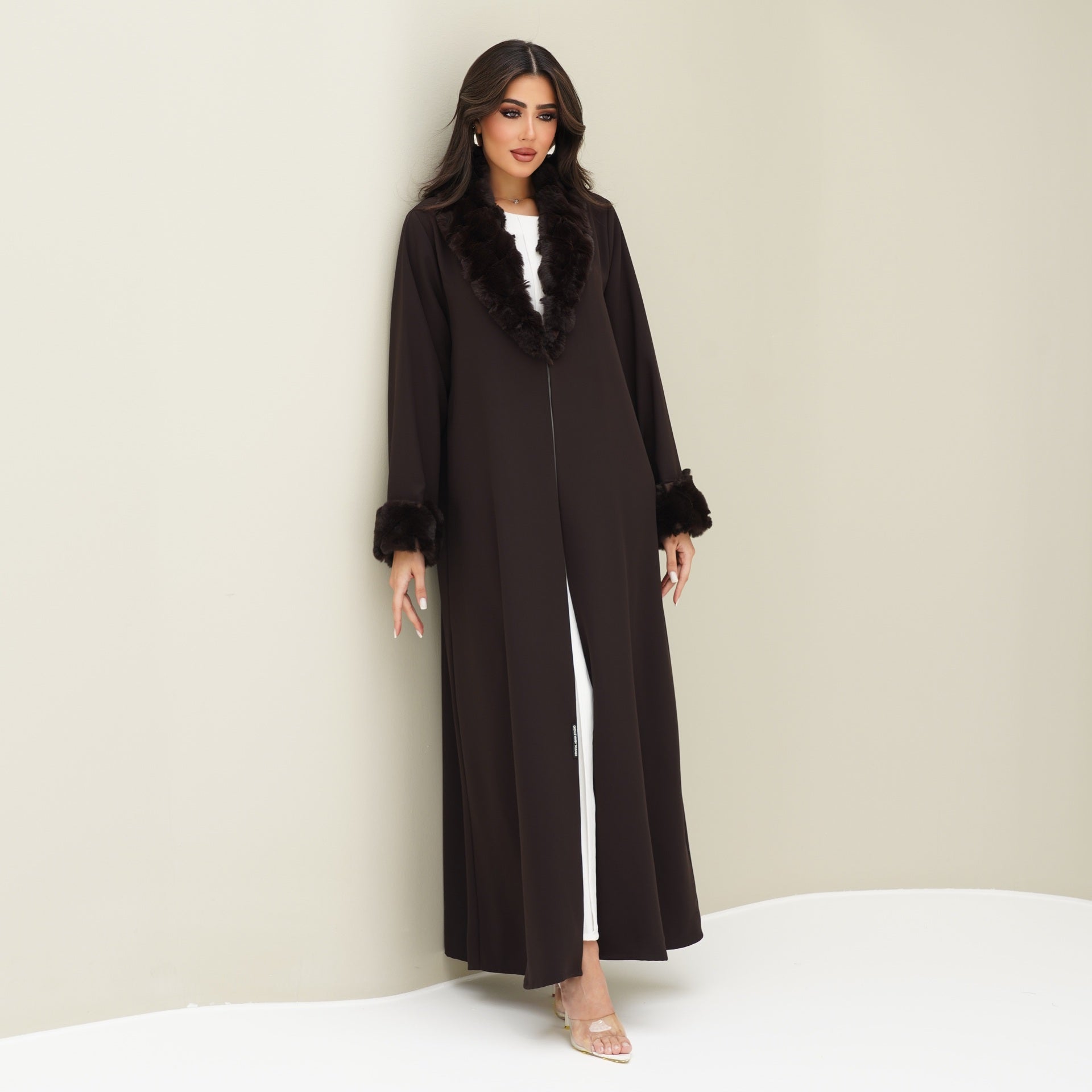 C RTW 0768 Deep Brown Fur Abaya