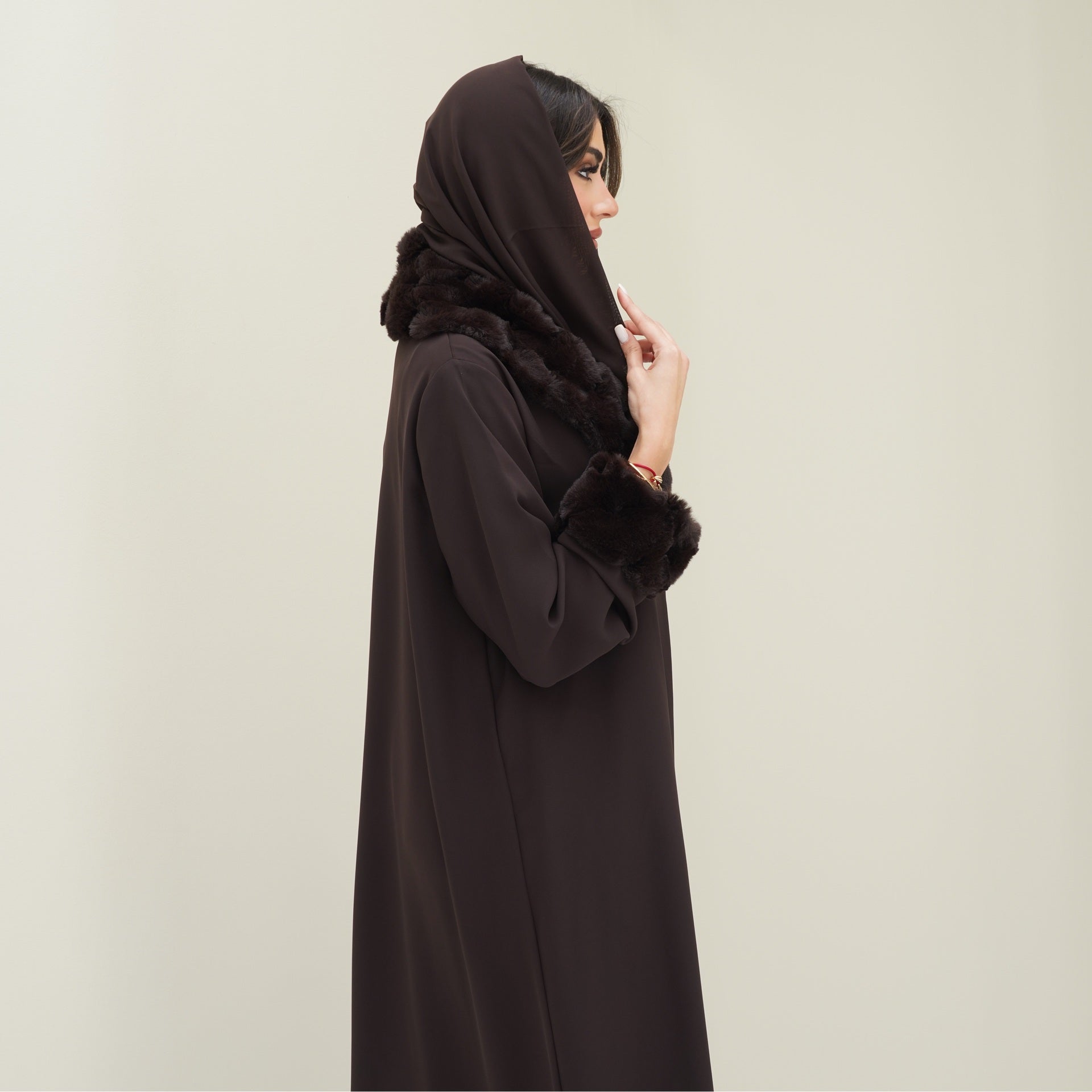 C RTW 0768 Deep Brown Fur Abaya