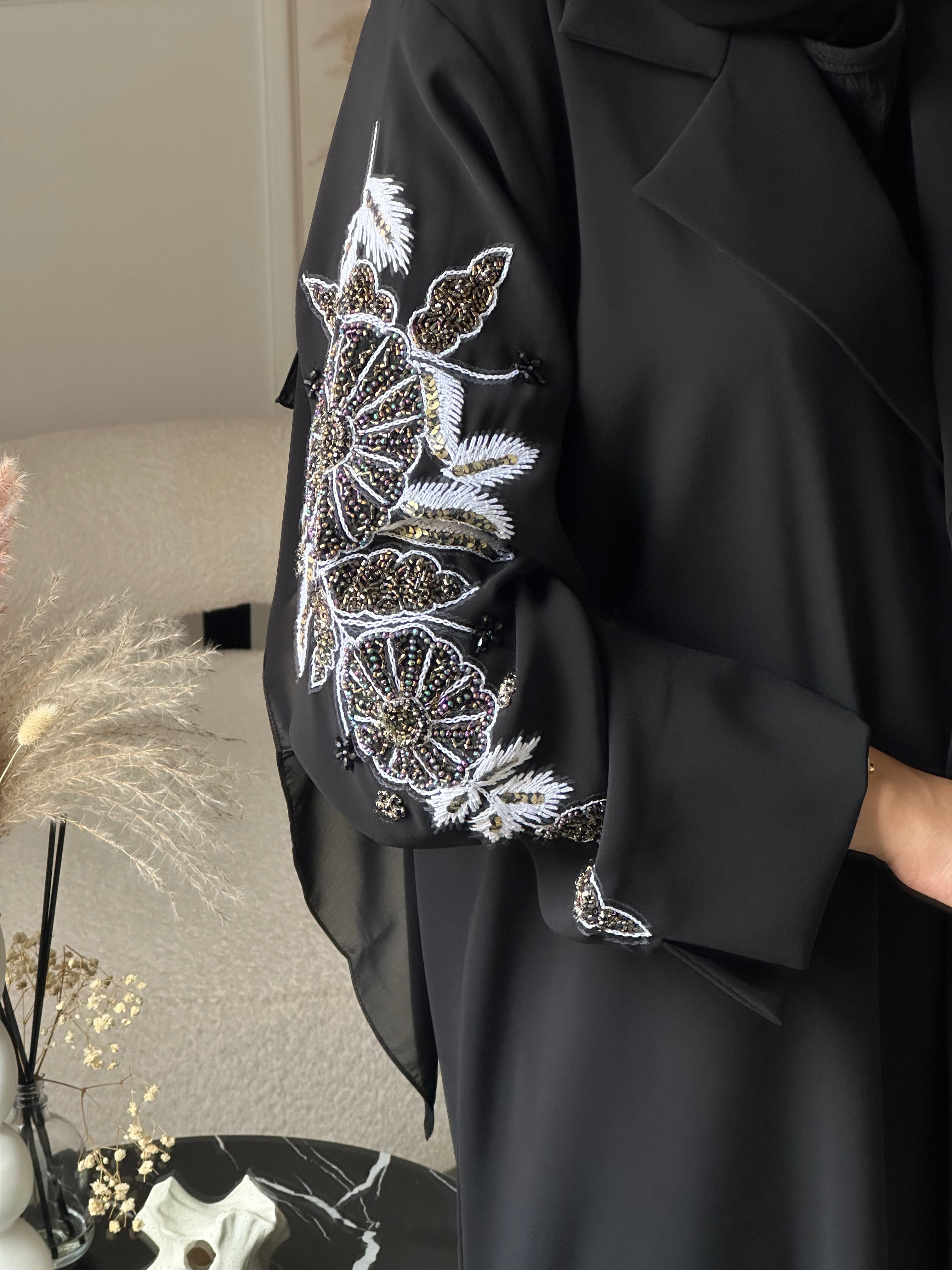 C RTW 0928 Black Beaded Eid Abaya