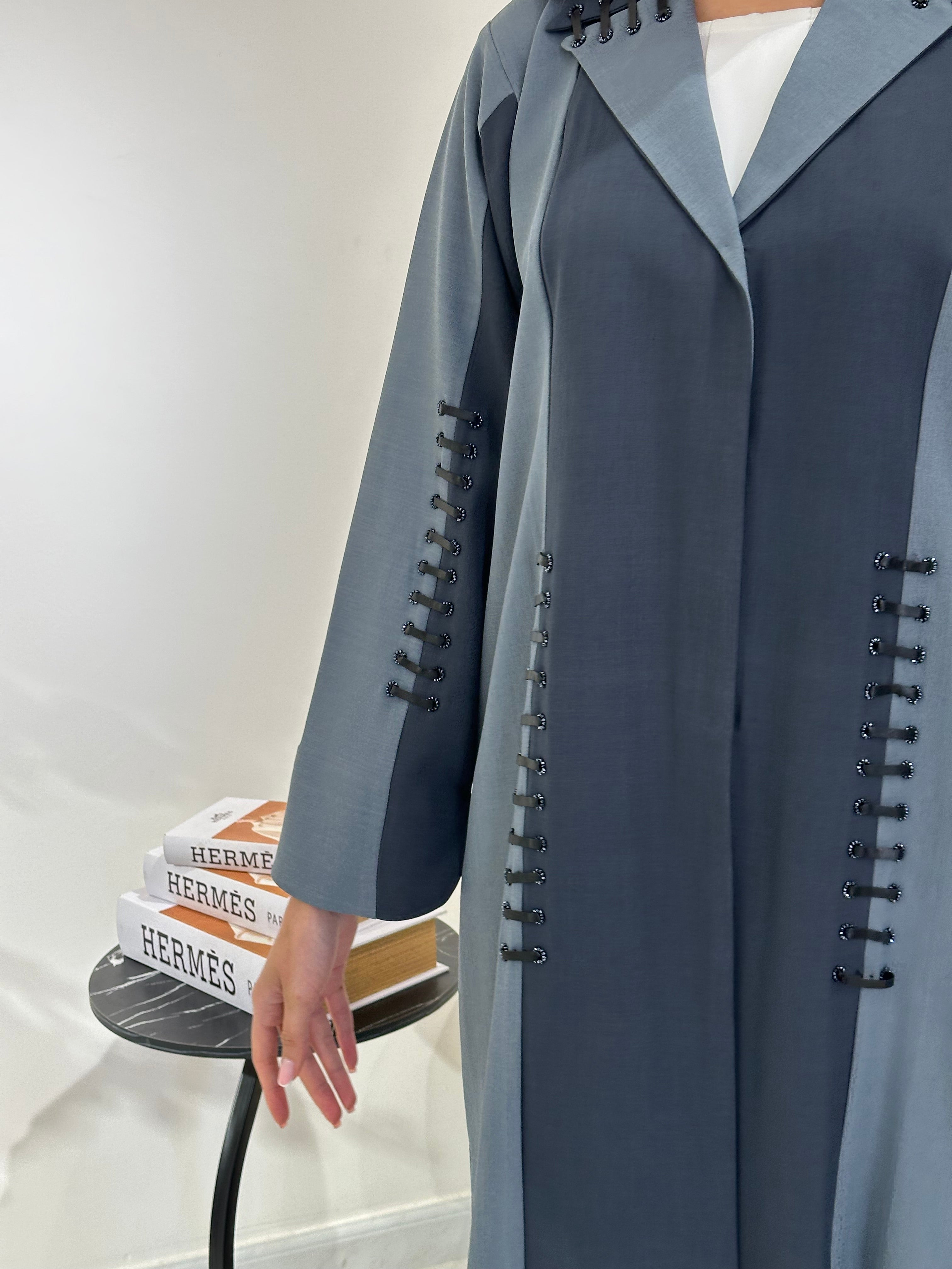 C RTW 0958 Grey Blue Coat Abaya