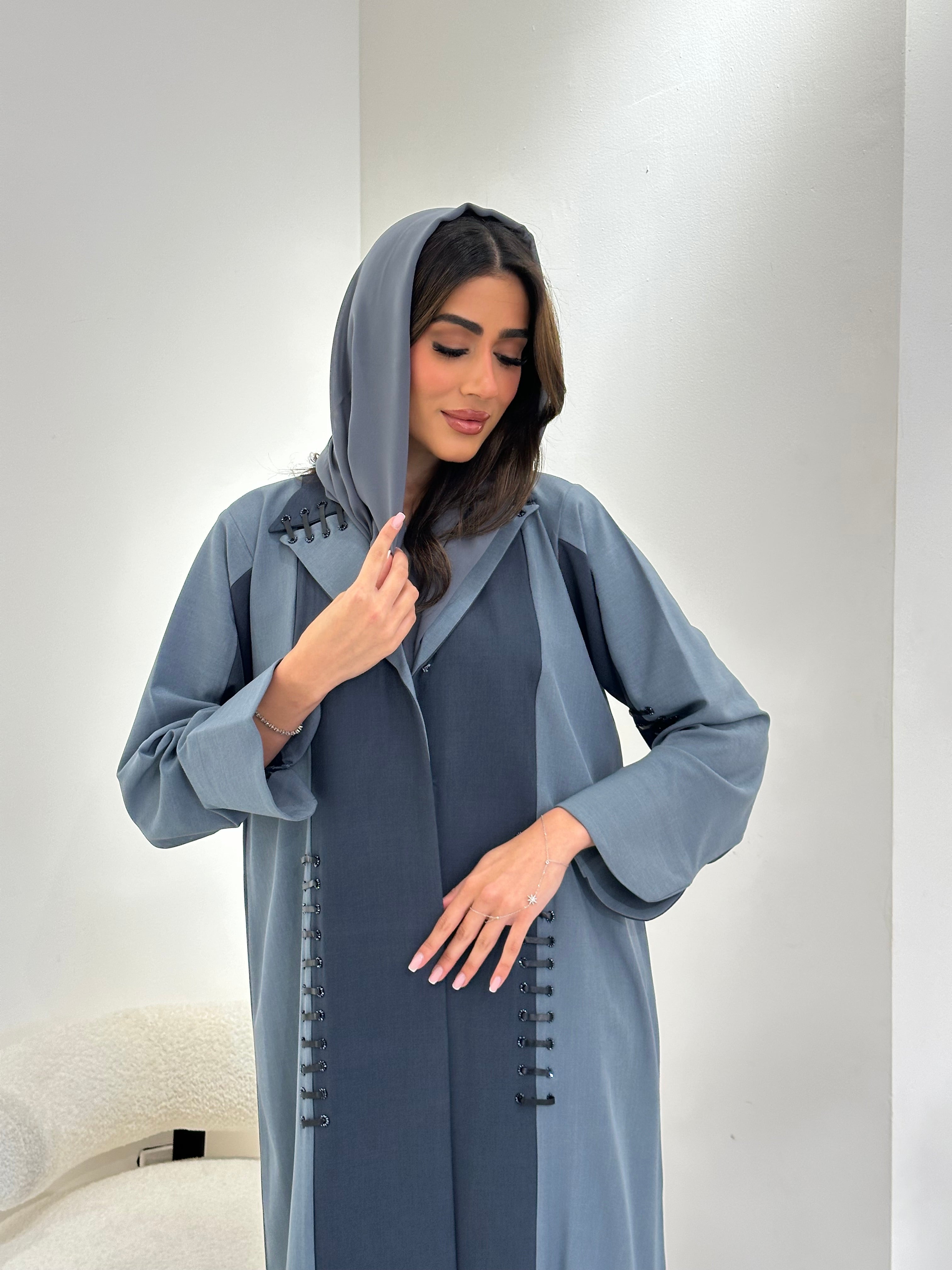 C RTW 0958 Grey Blue Coat Abaya