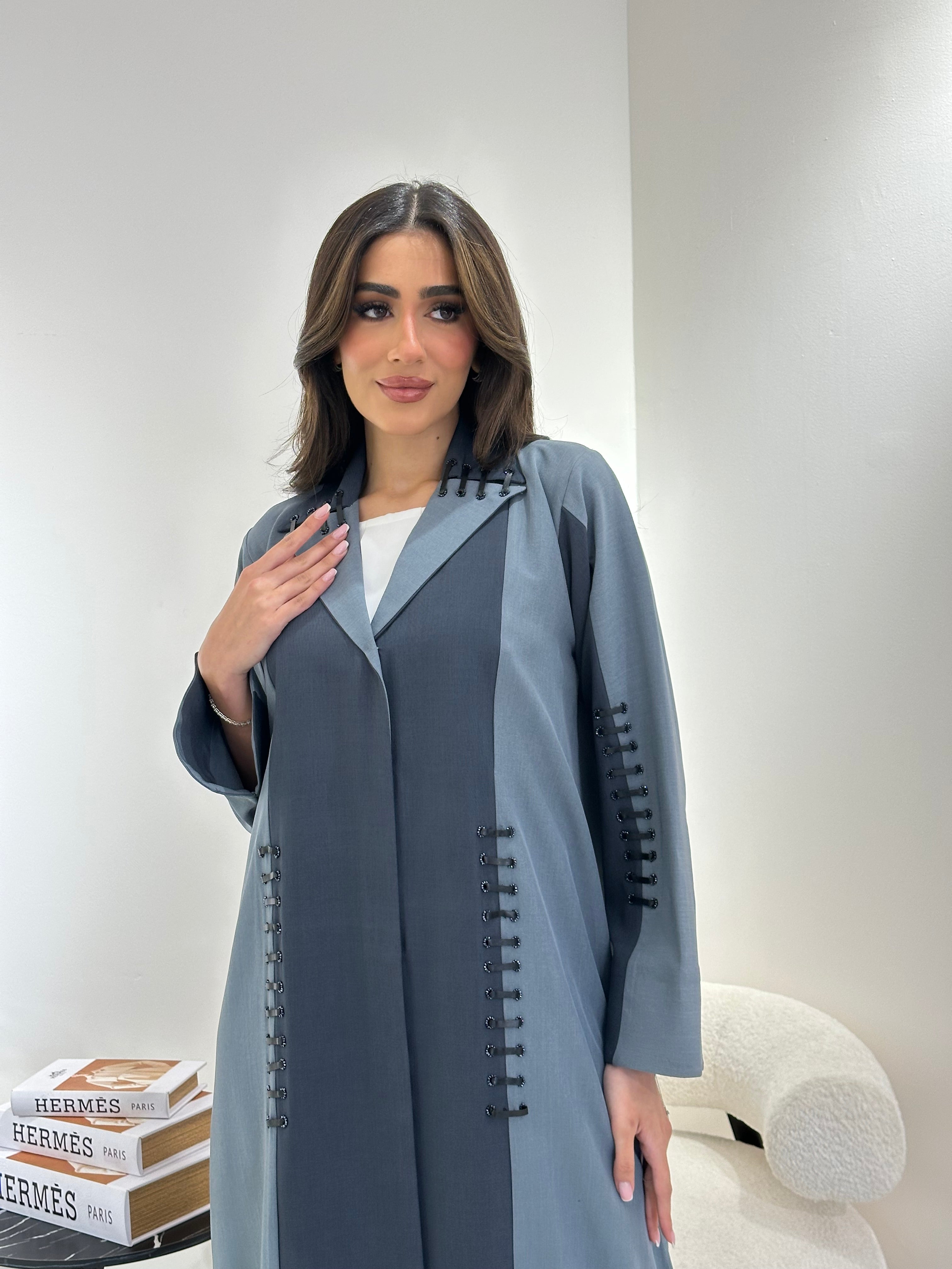 C RTW 0958 Grey Blue Coat Abaya