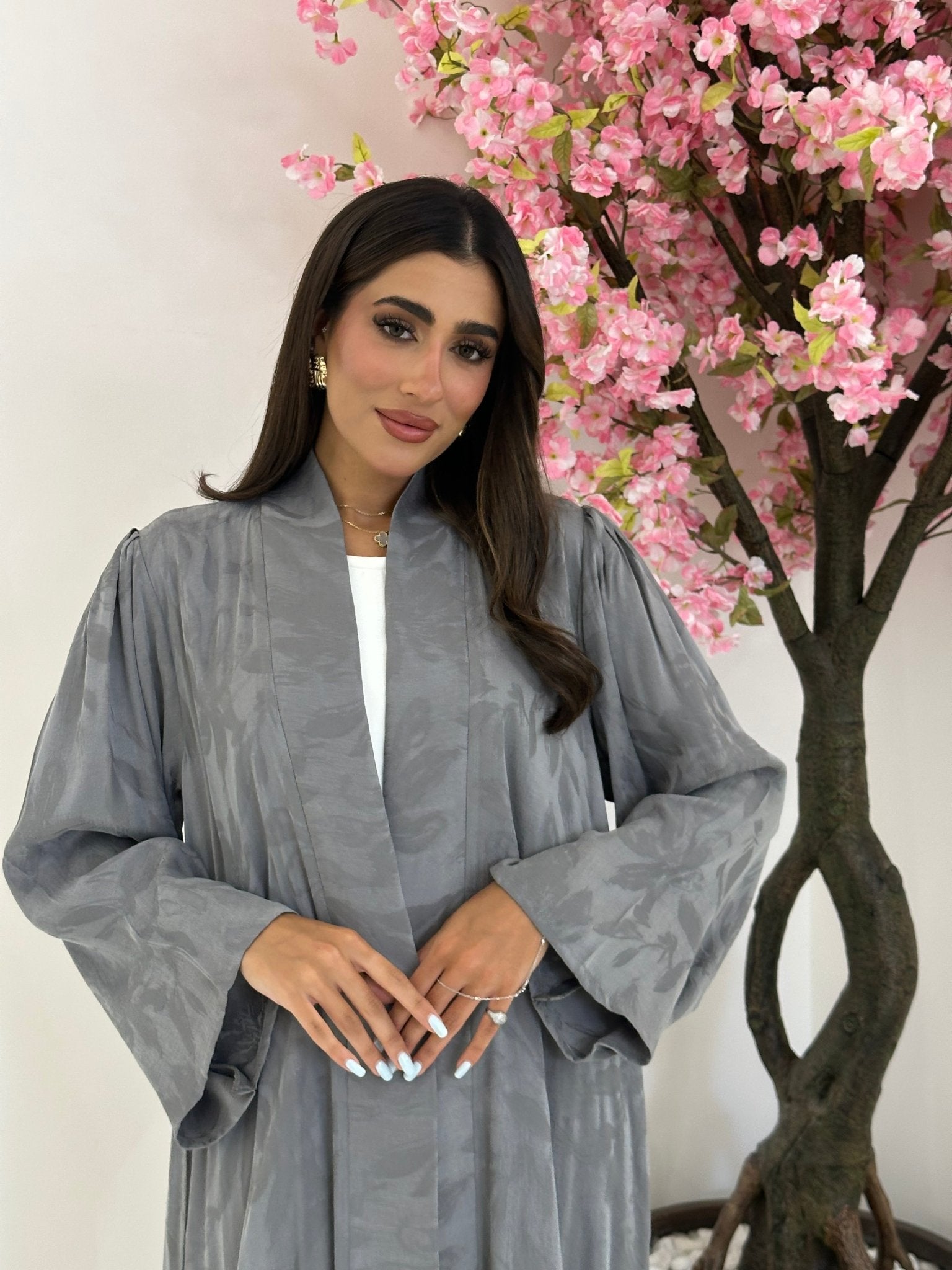 C RTW 1172 Light Grey Premium Printed Abaya