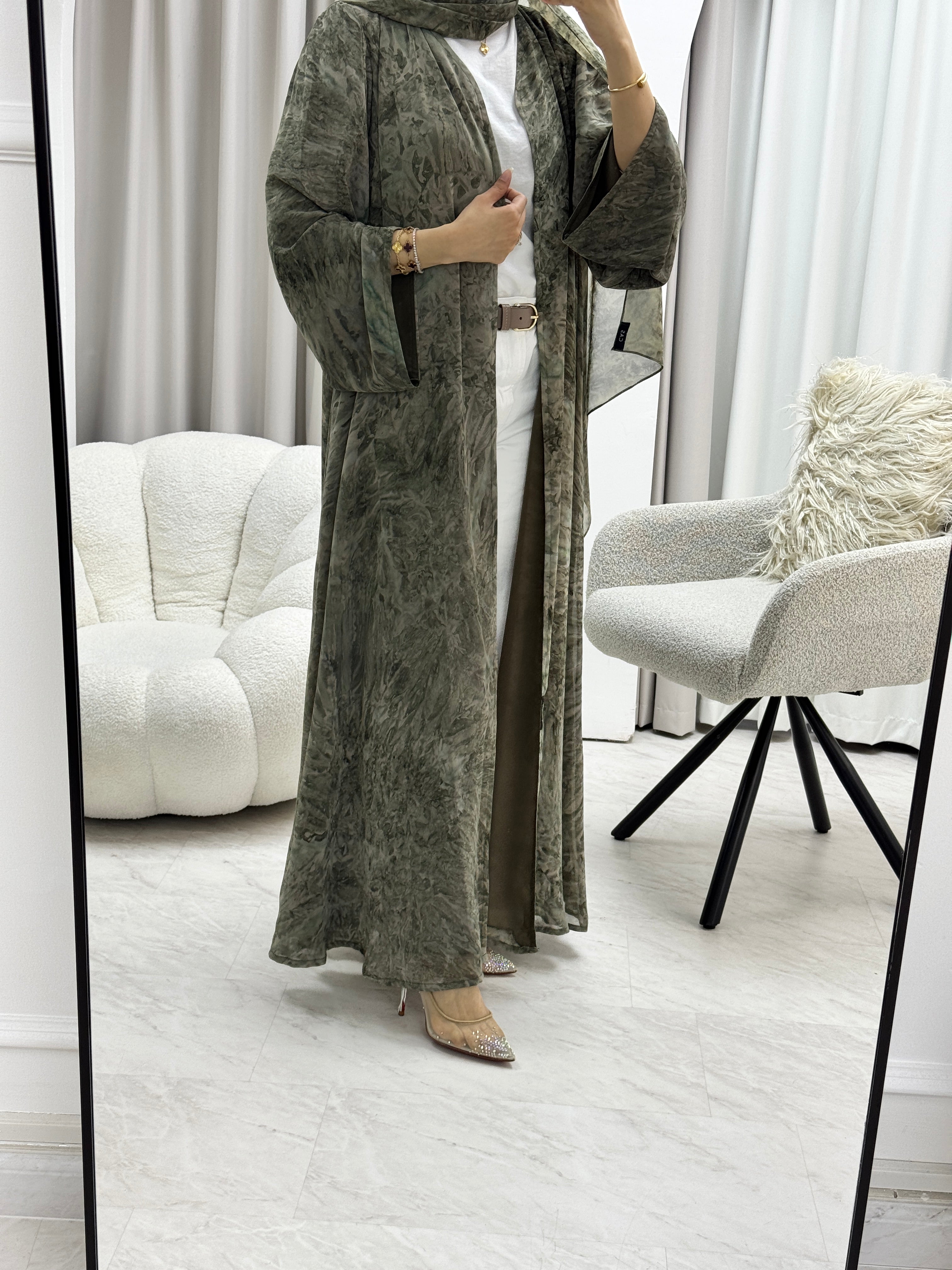 C RTW 1279-03 Olive Tie Dye Abaya