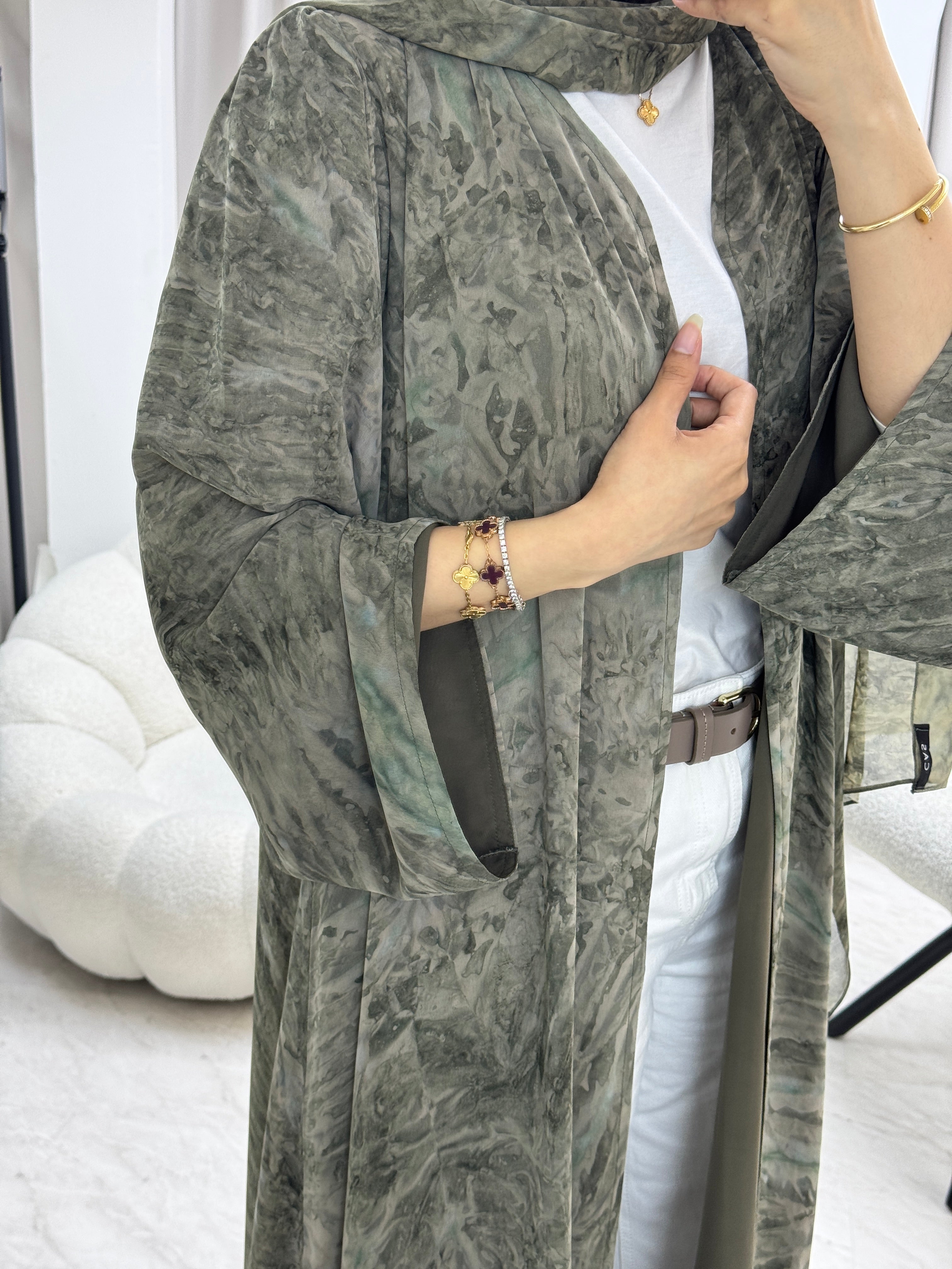 C RTW 1279-03 Olive Tie Dye Abaya