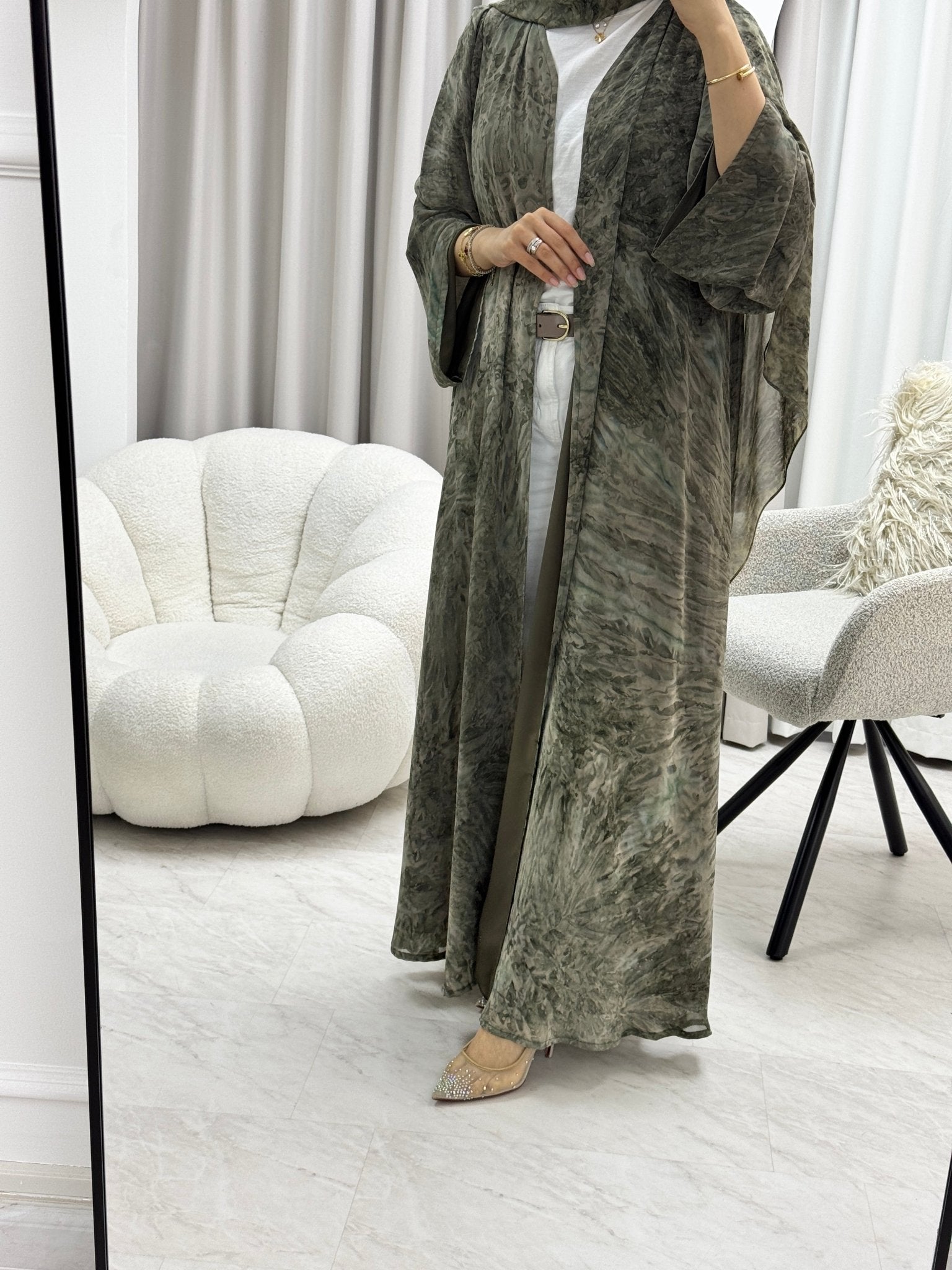 C RTW 1279-03 Olive Tie Dye Abaya