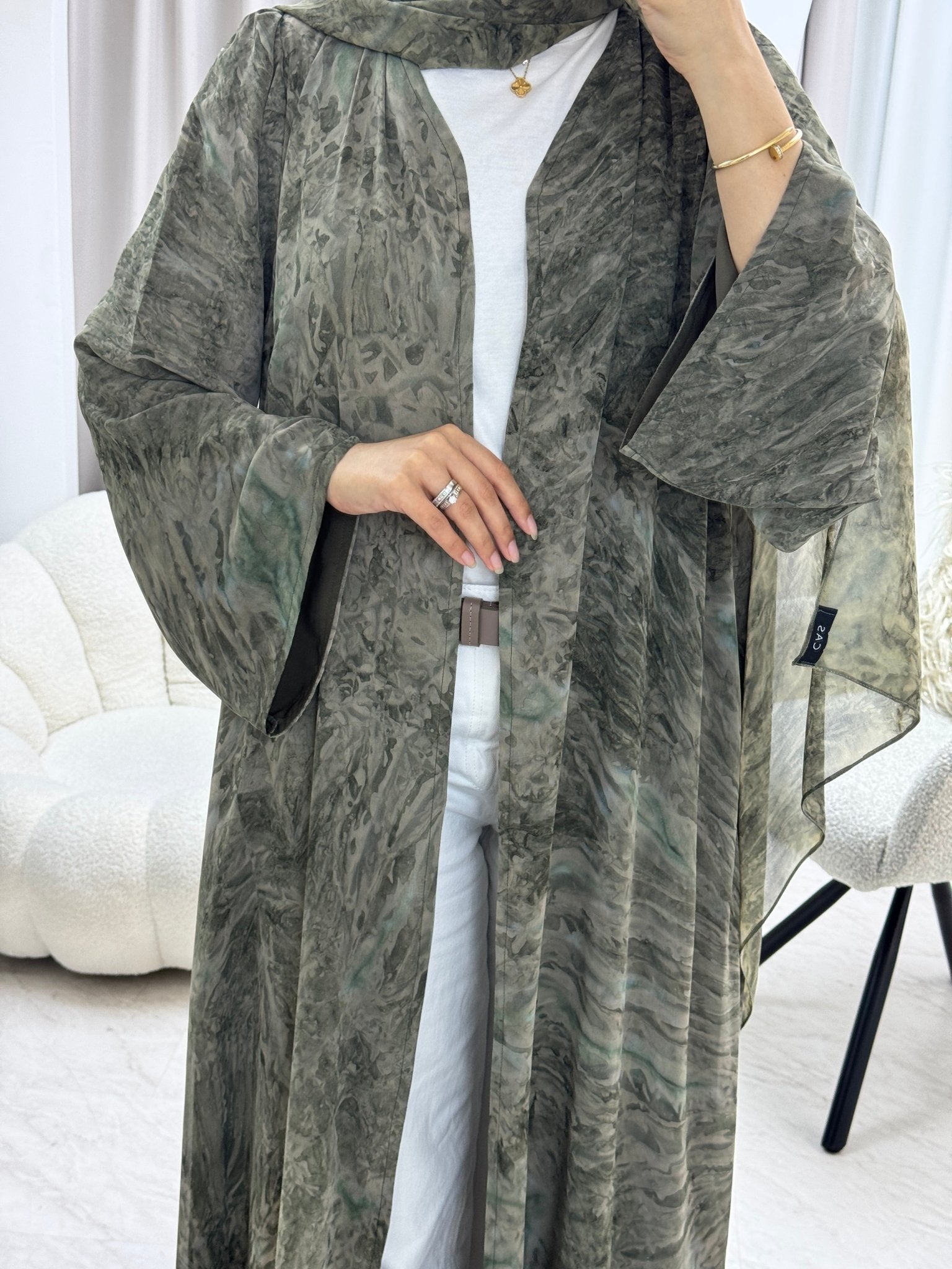 C RTW 1279-03 Olive Tie Dye Abaya