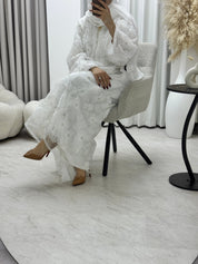 C RTW 1289-01 White Beaded Dantel Abaya