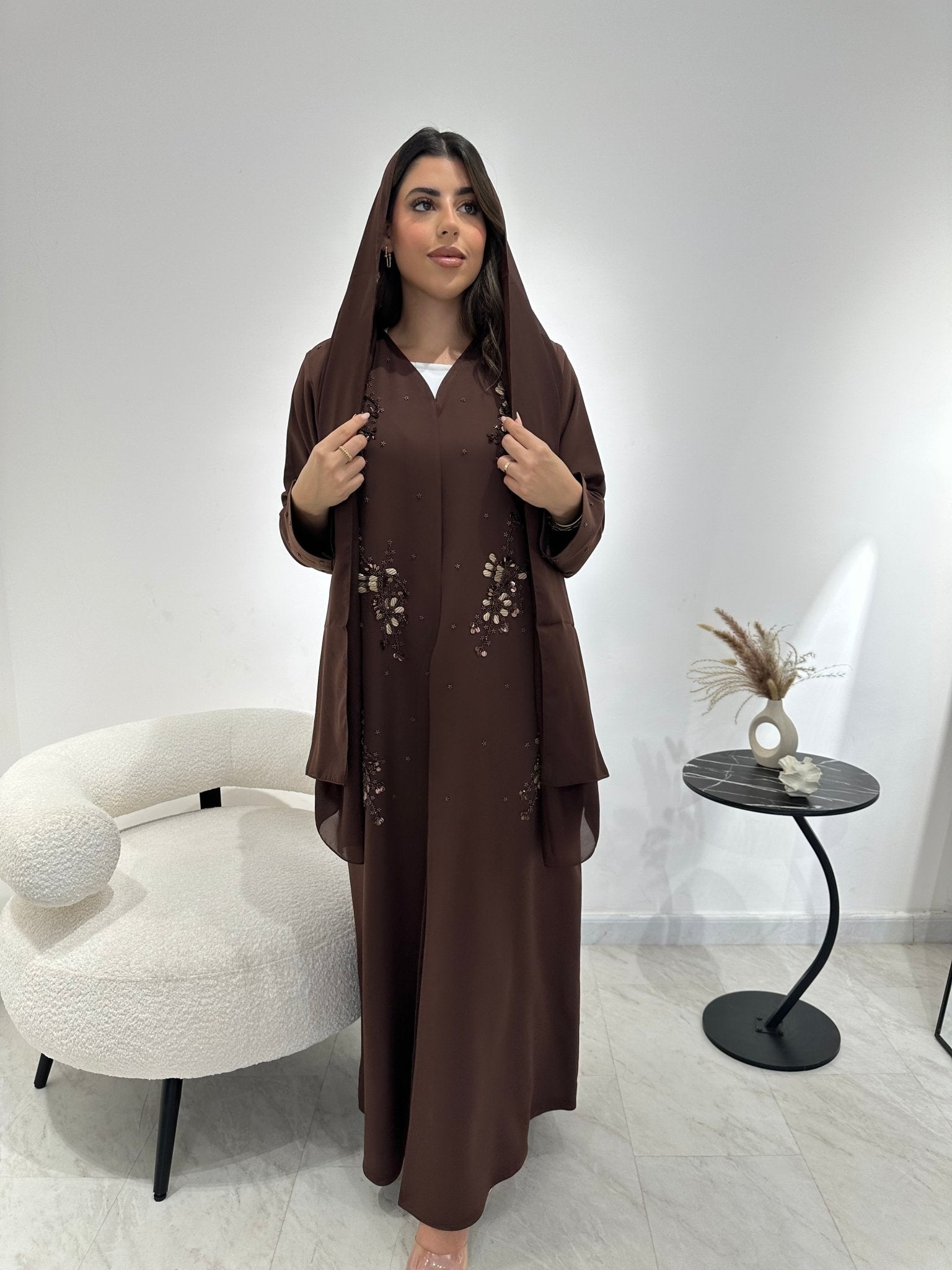C RTW 1336 Brown Beaded Abaya