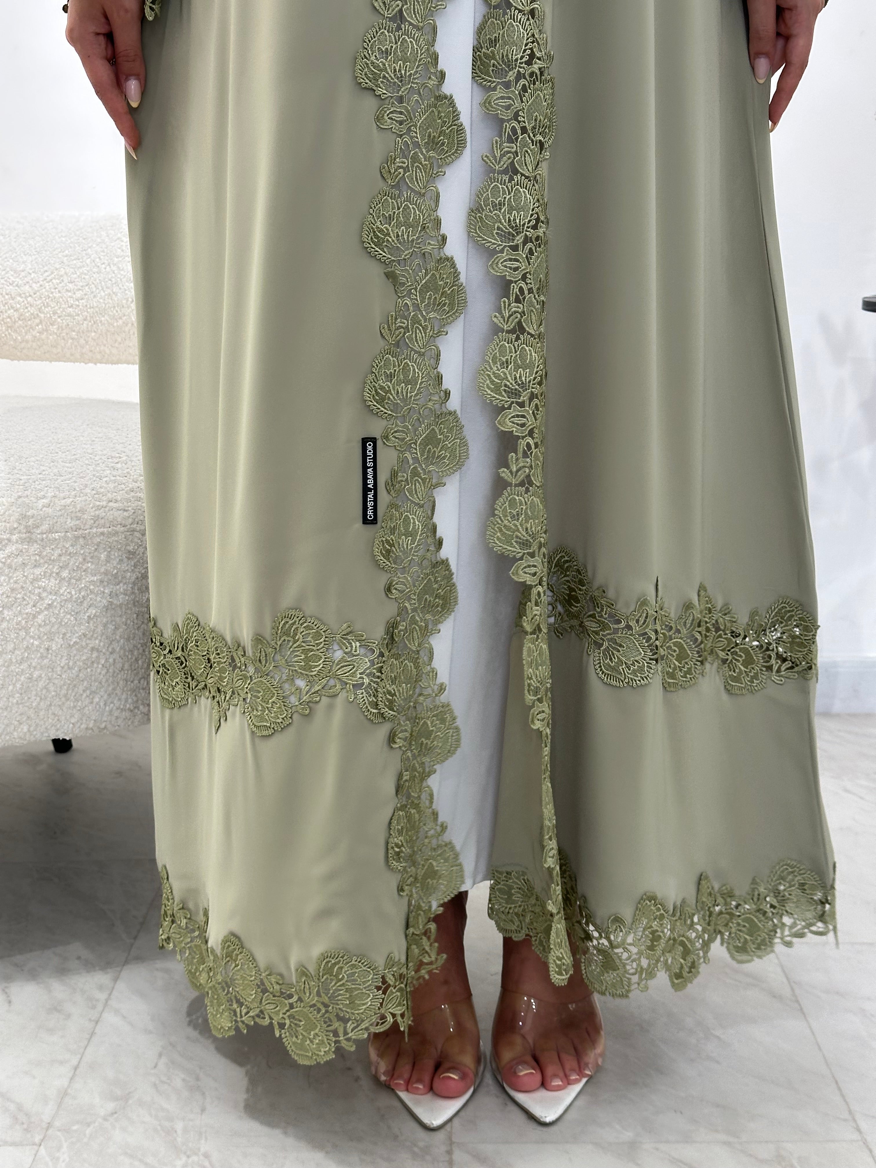 C RTW 1337 Pistachio Green Lace Abaya