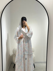 C RTW 1366 White Floral Mist Printed Abaya